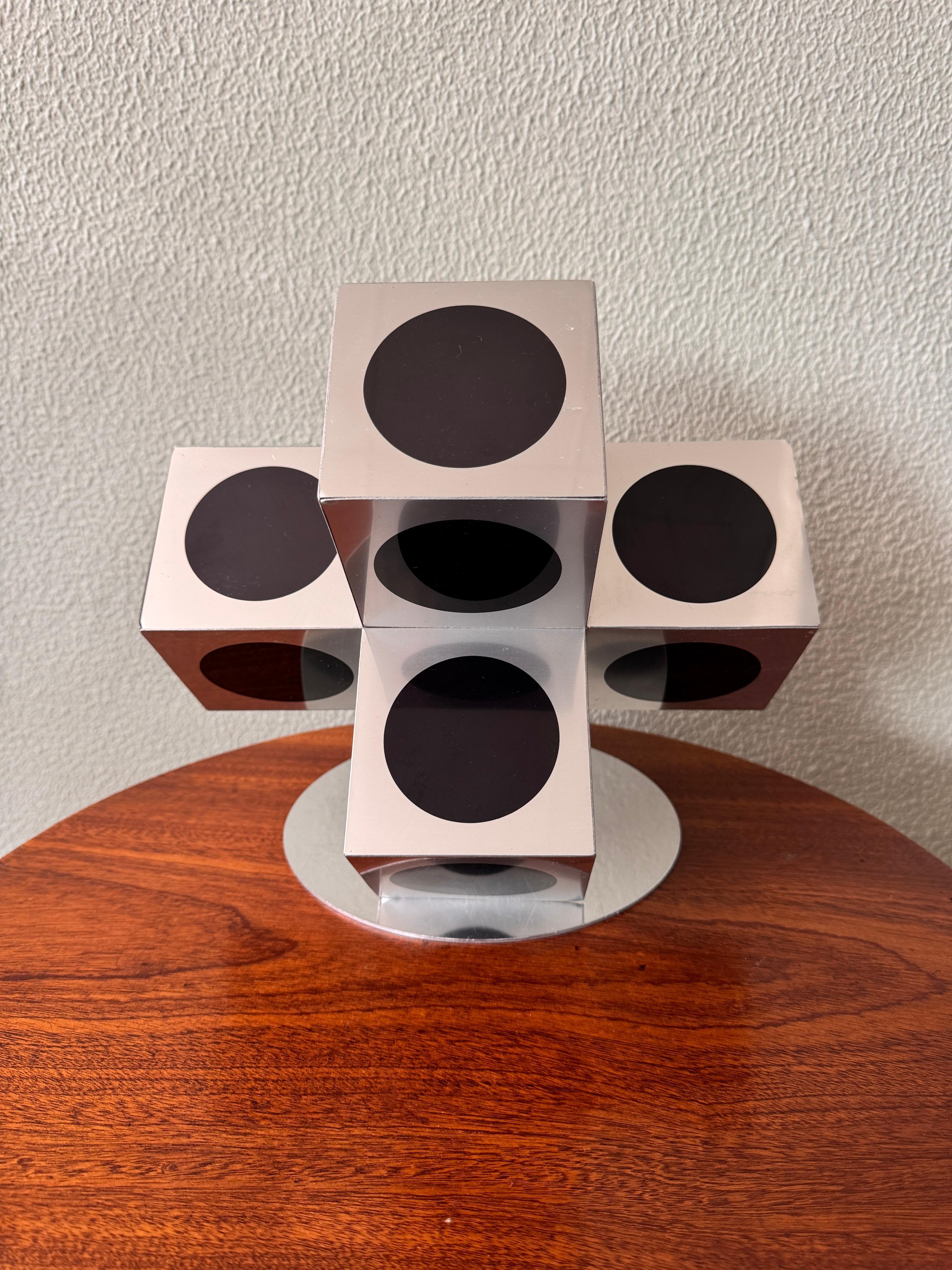 Victor Vasarely Op Art Black Silver Aluminum Geometric Sculpture, 1960s For Sale 10