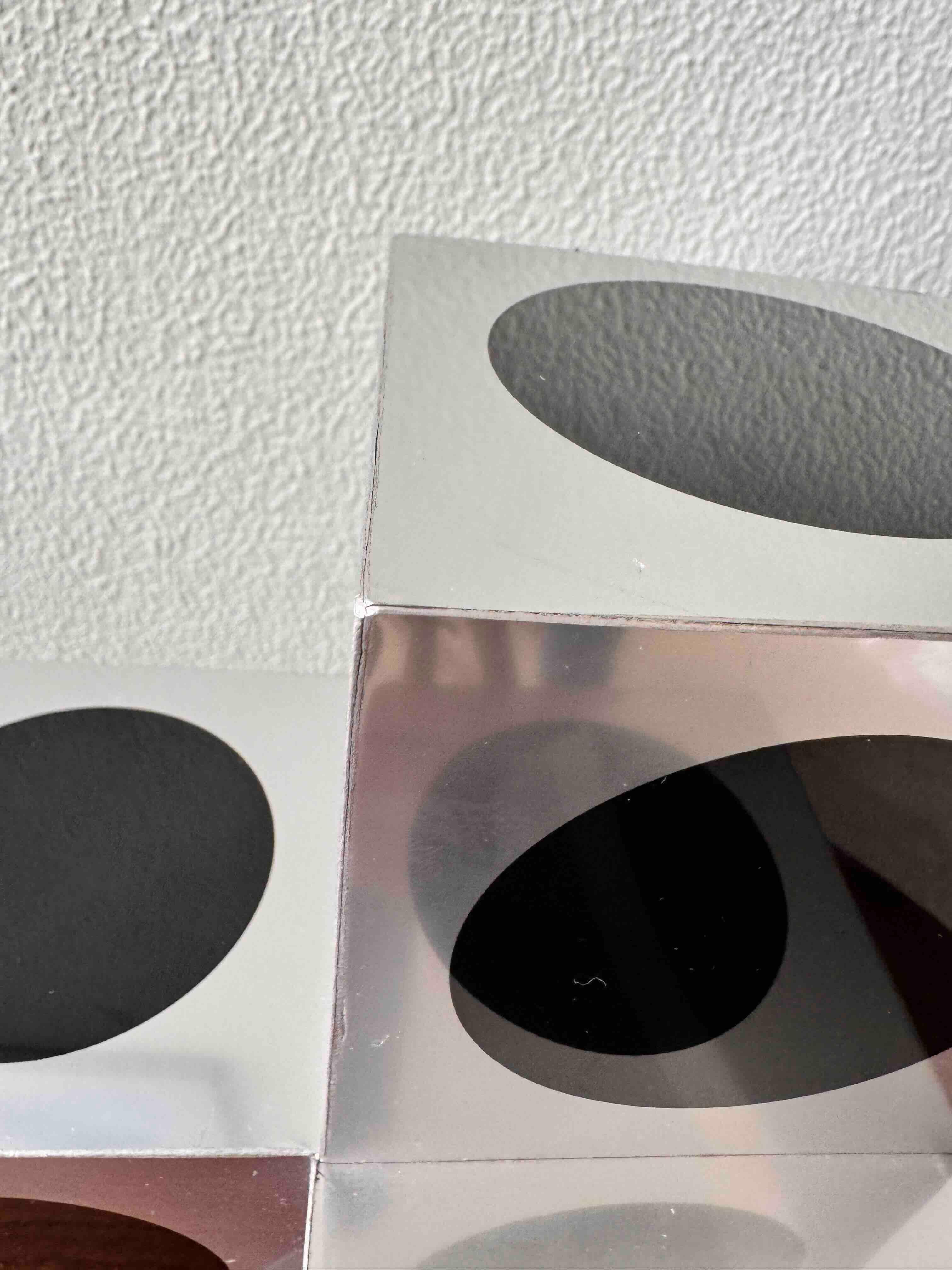 Victor Vasarely Op Art Black Silver Aluminum Geometric Sculpture, 1960s For Sale 11