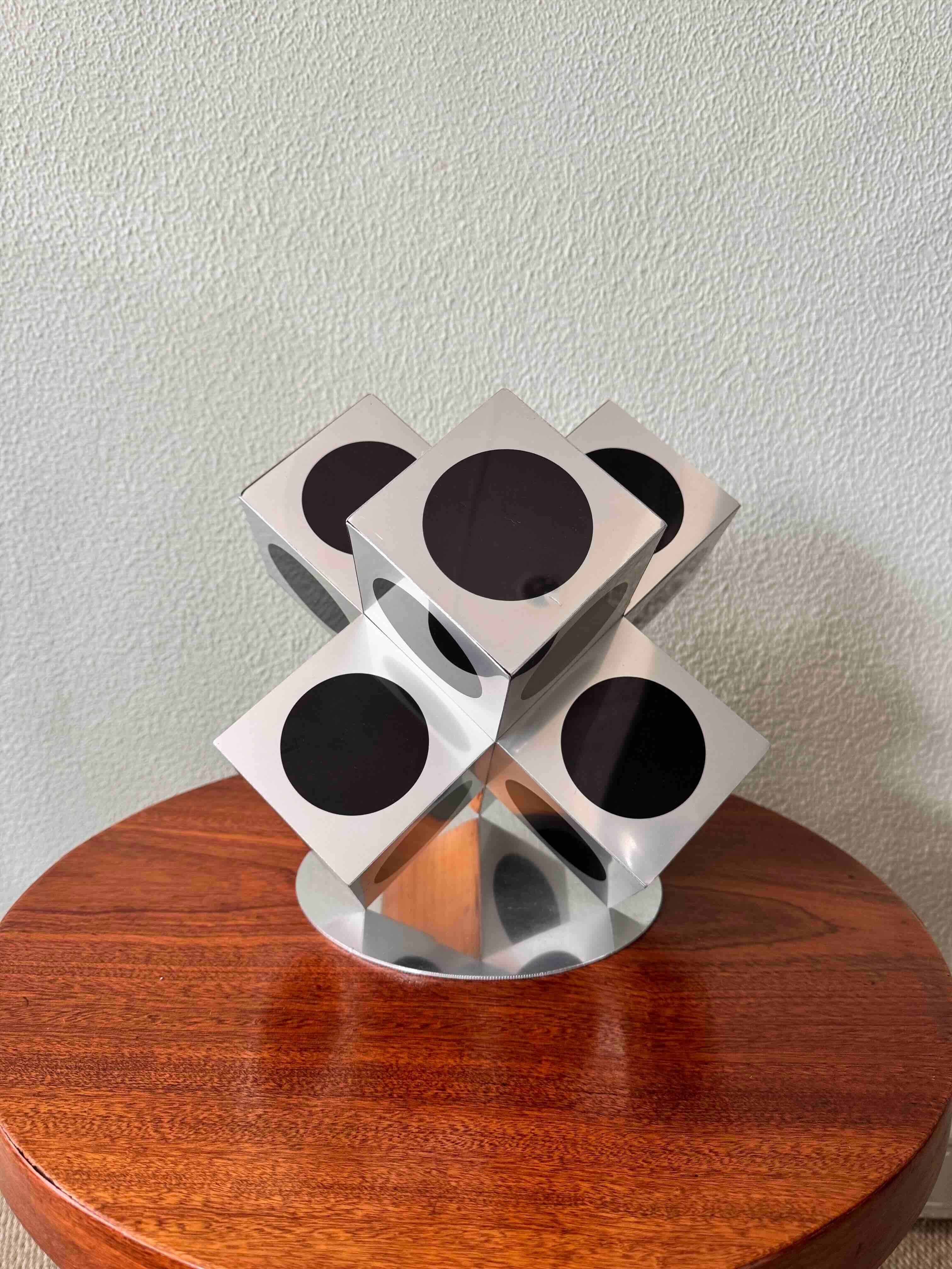 Victor Vasarely Op Art Black Silver Aluminum Geometric Sculpture, 1960s In Good Condition For Sale In Lisboa, PT