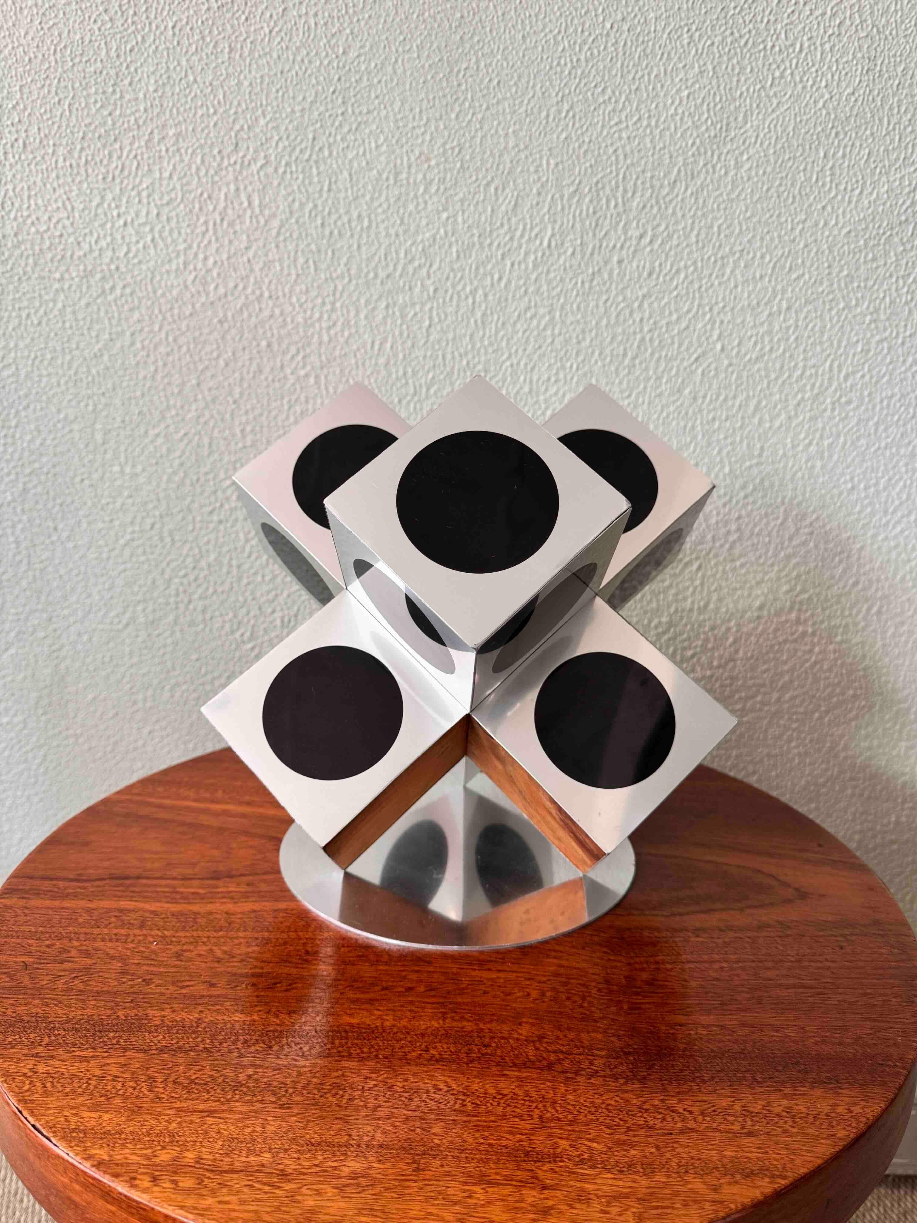 Victor Vasarely Op Art Black Silver Aluminum Geometric Sculpture, 1960s For Sale 2