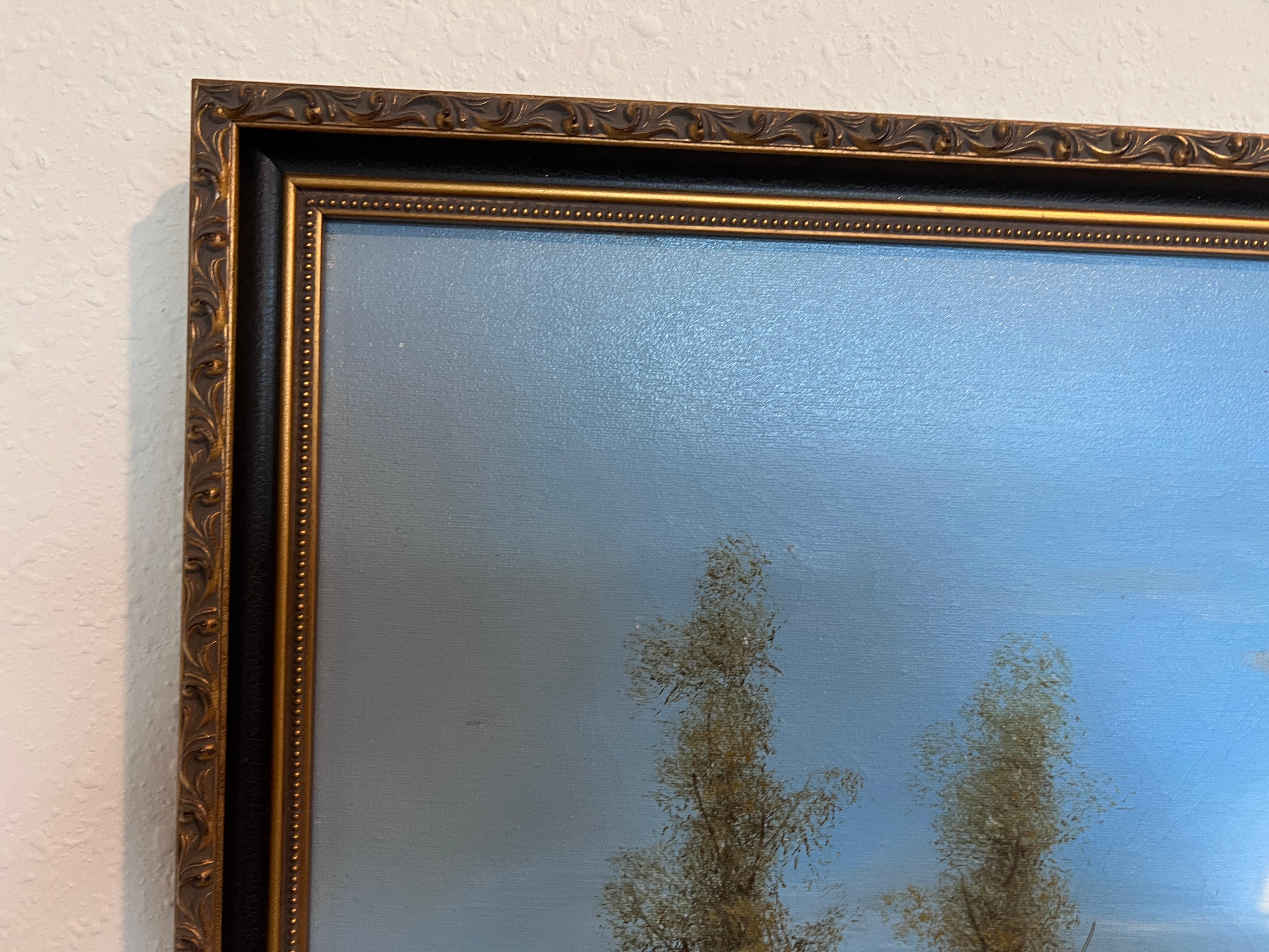 K.Roche Original Signed Oil Painting on Canvas Landscape, Ducks, Framed For Sale 4
