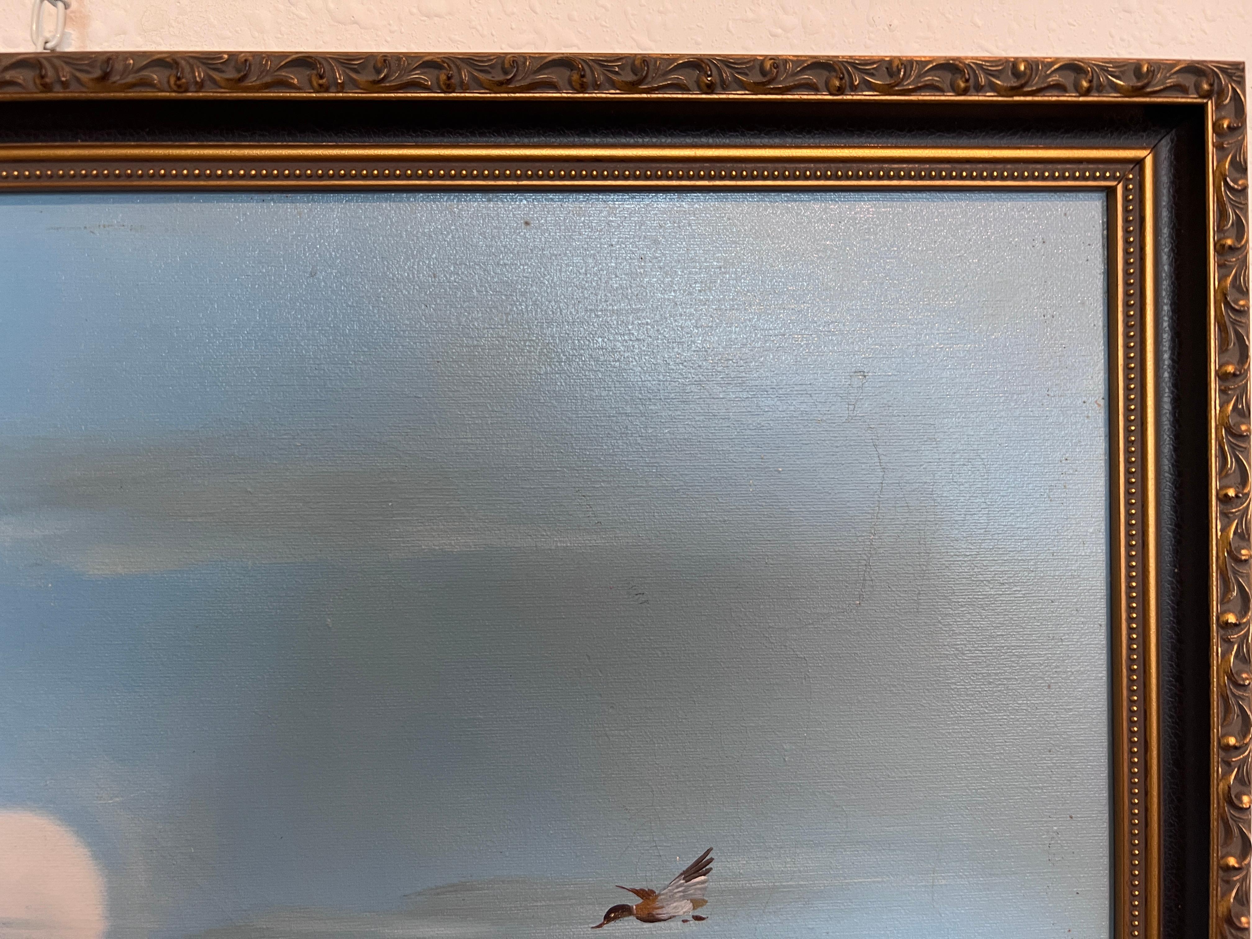 K.Roche Original Signed Oil Painting on Canvas Landscape, Ducks, Framed For Sale 5