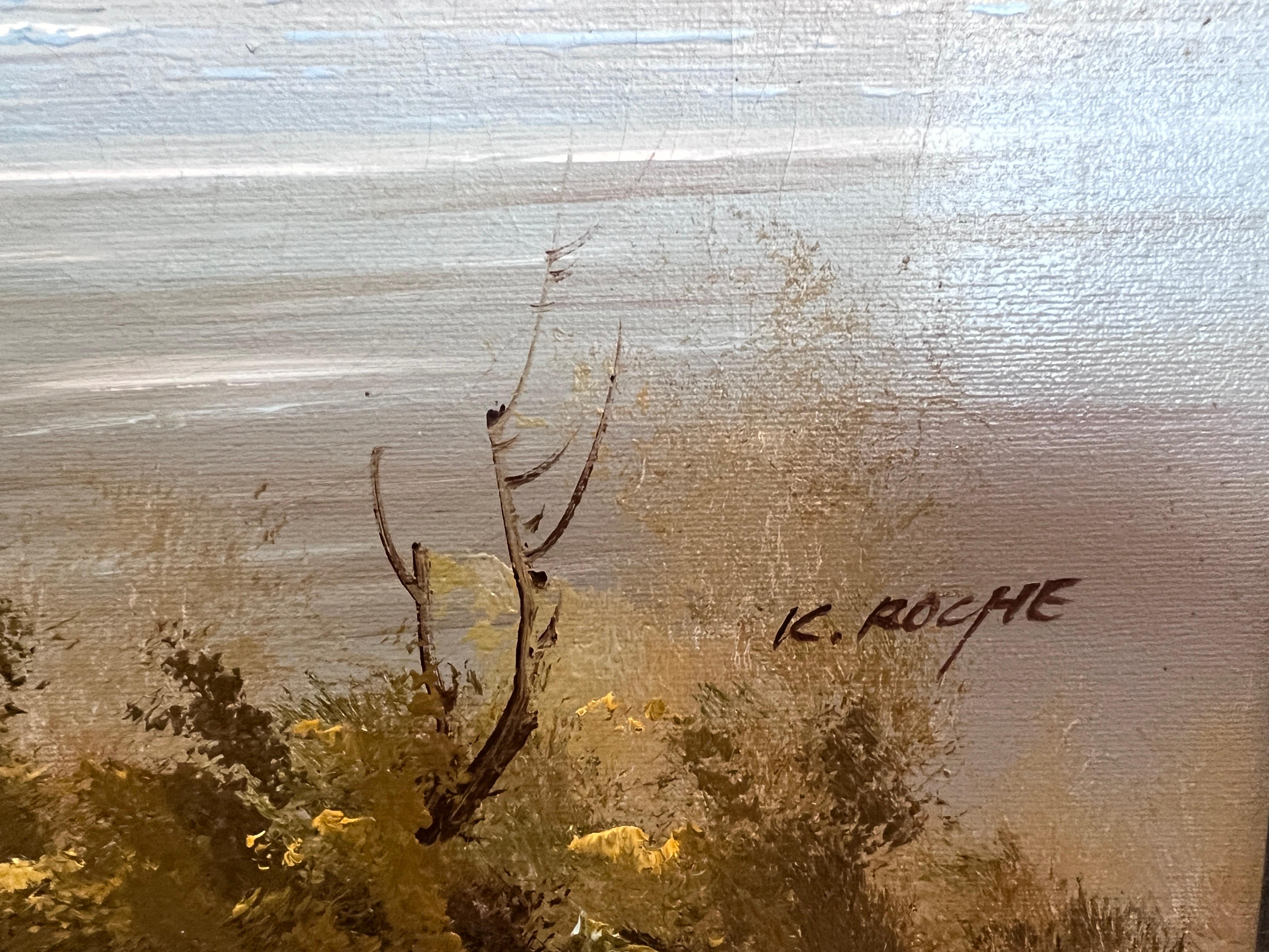 K.Roche Original Signed Oil Painting on Canvas Landscape, Ducks, Framed For Sale 7