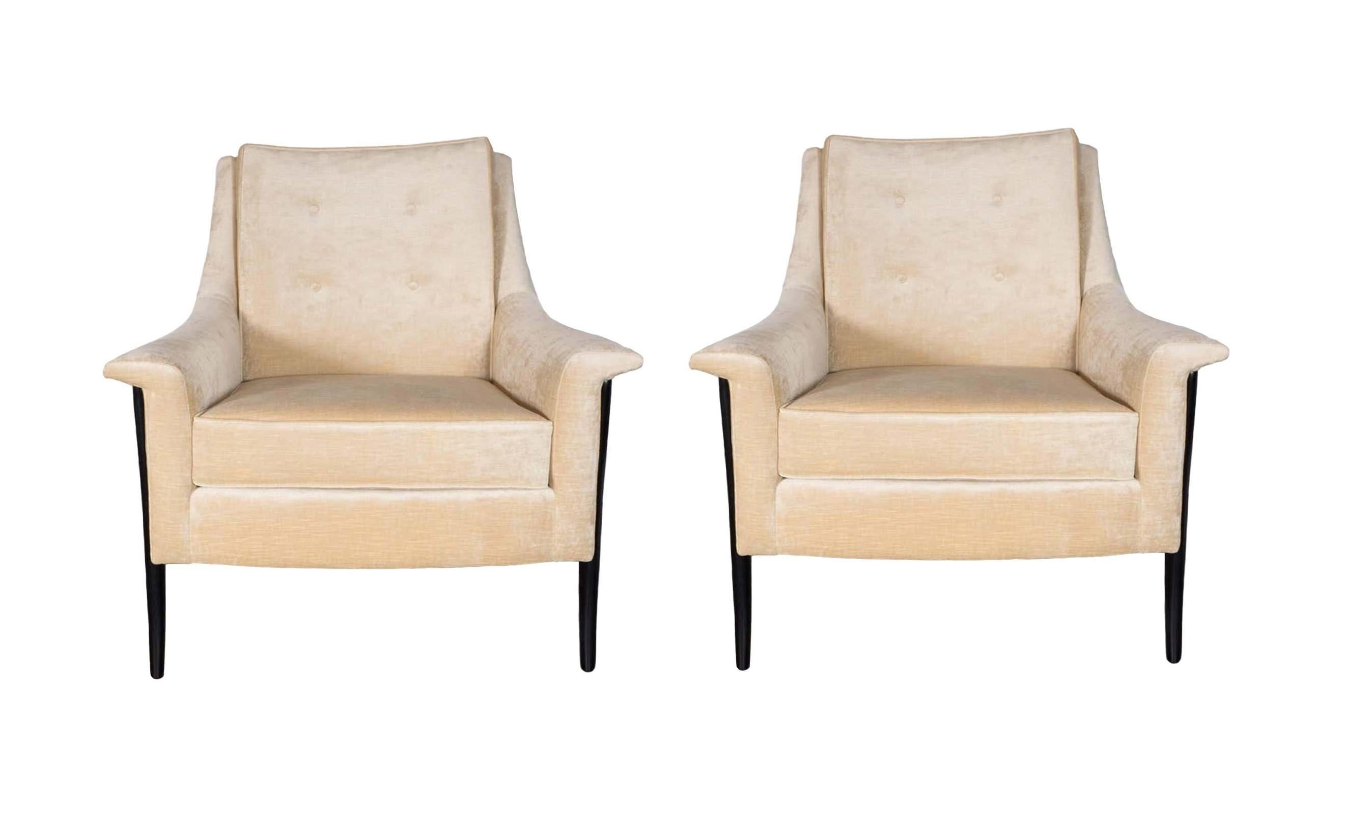 Mid-Century Modern Kroehler Clean Modernist Sculptural Form Chairs, Restored, Pair