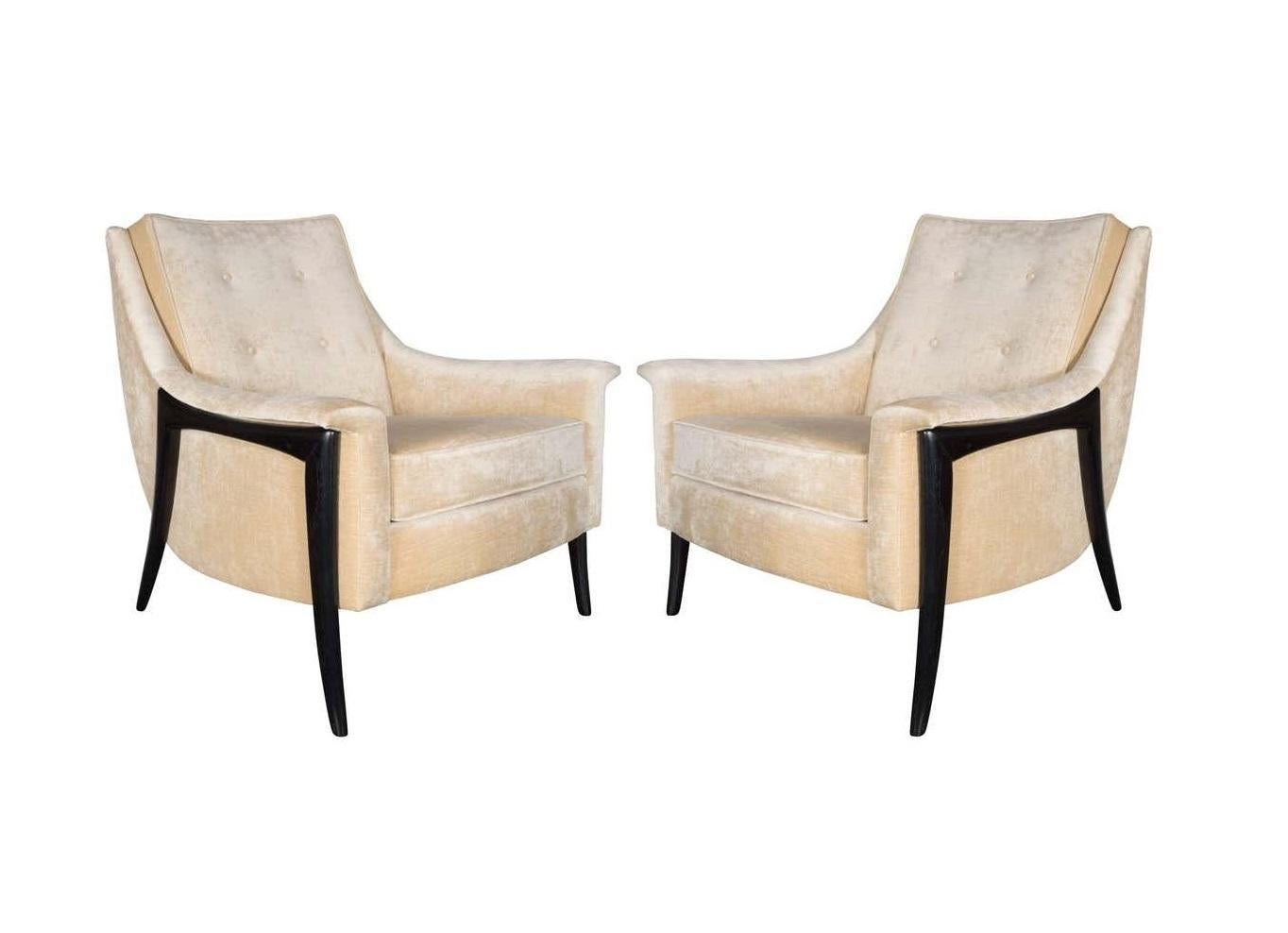 American Kroehler Clean Modernist Sculptural Form Chairs, Restored, Pair