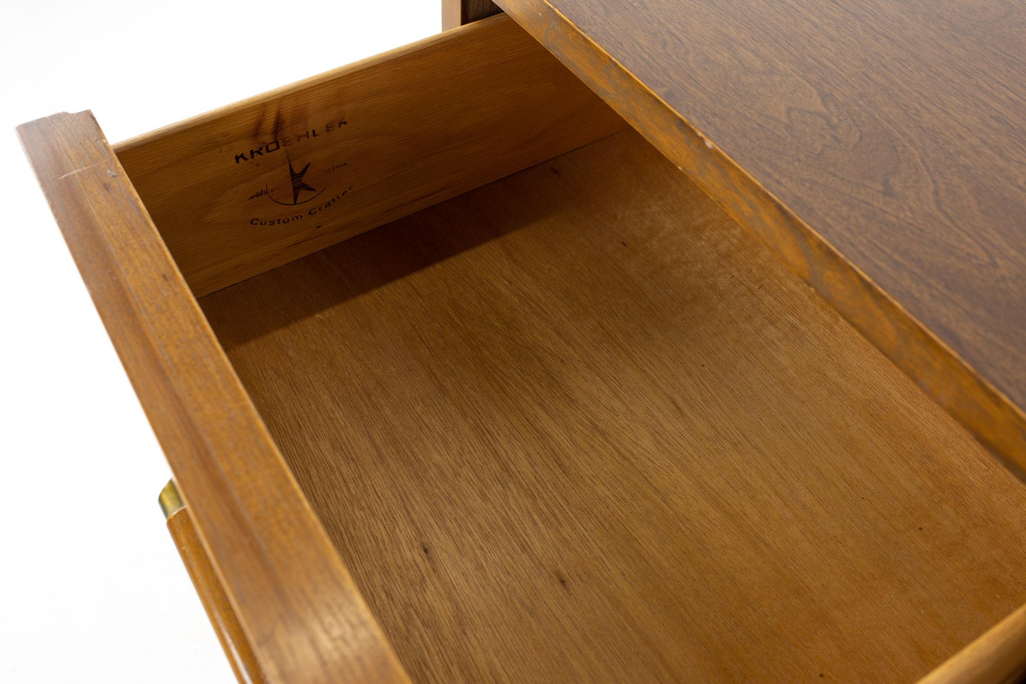 Kroehler Furniture Mid Century Walnut and Brass 9 Drawer Lowboy Dresser 1