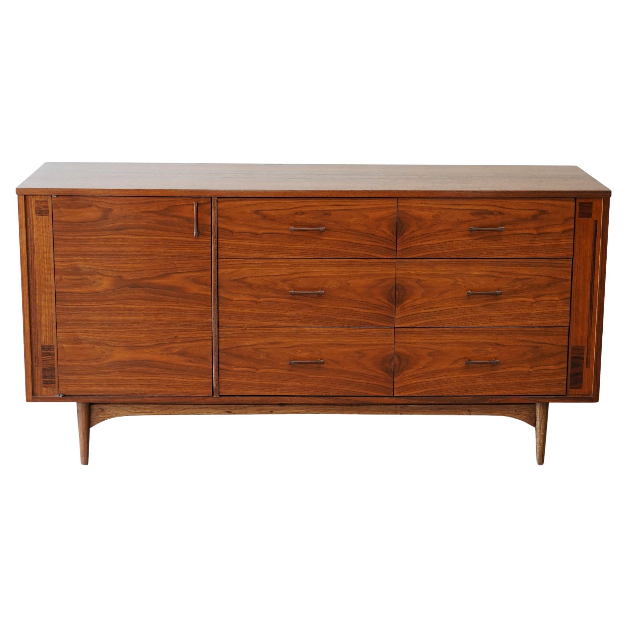 Kroehler Mid-Century Modern Walnut Credenza Dresser with Rosewood accents