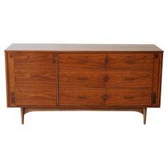 Kroehler Mid-Century Modern Walnut Credenza Dresser with Rosewood accents