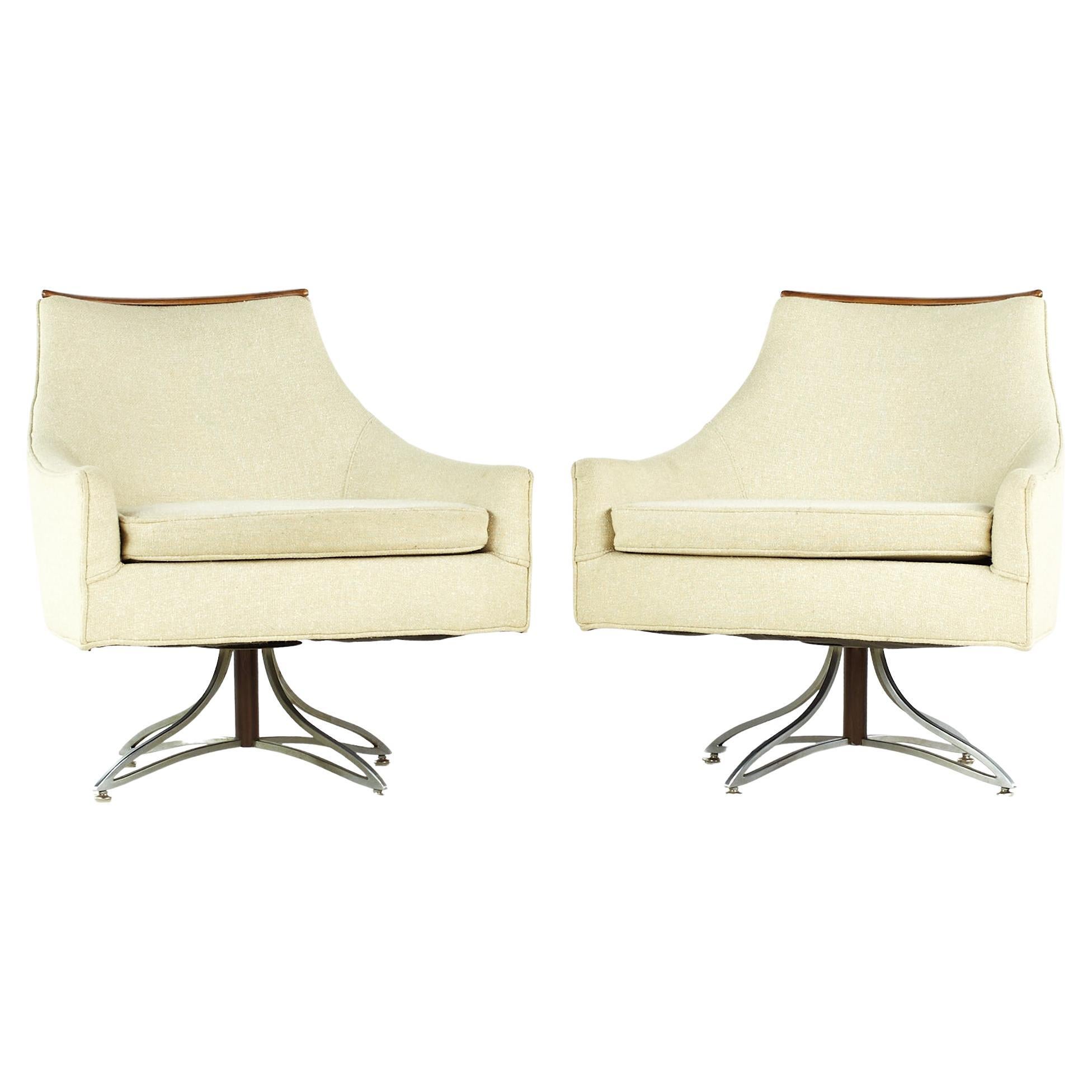 Kroehler Mid Century Swivel Lounge Chairs, Pair