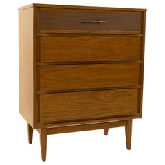 Vintage Kroehler Mid Century Walnut Formica 4 Drawer Highboy Dresser