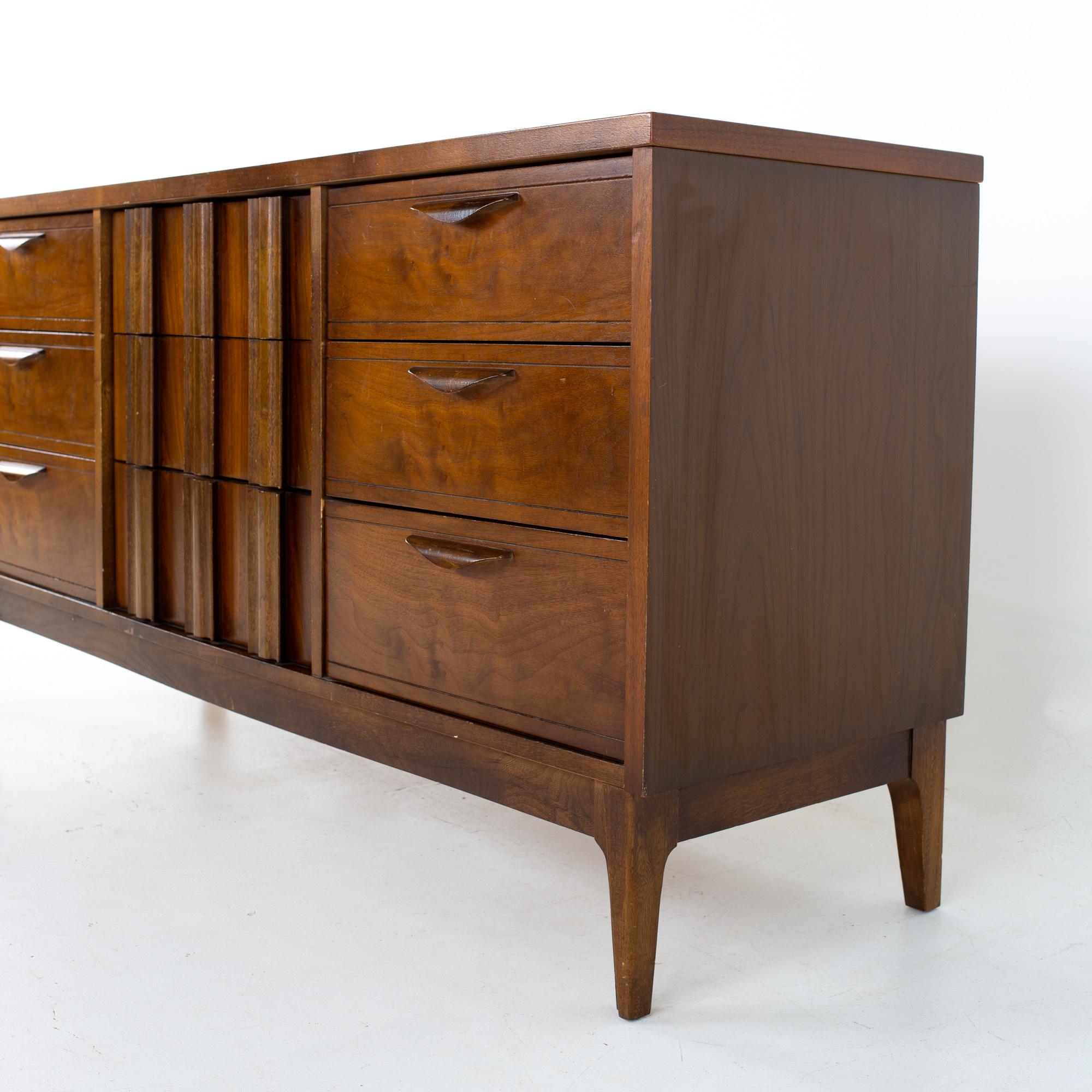 Mid-Century Modern Kroehler Mid Century Walnut and Formica 9 Drawer Lowboy Dresser