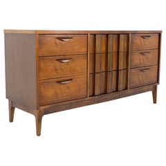 Vintage Kroehler Mid Century Walnut and Formica 9 Drawer Lowboy Dresser