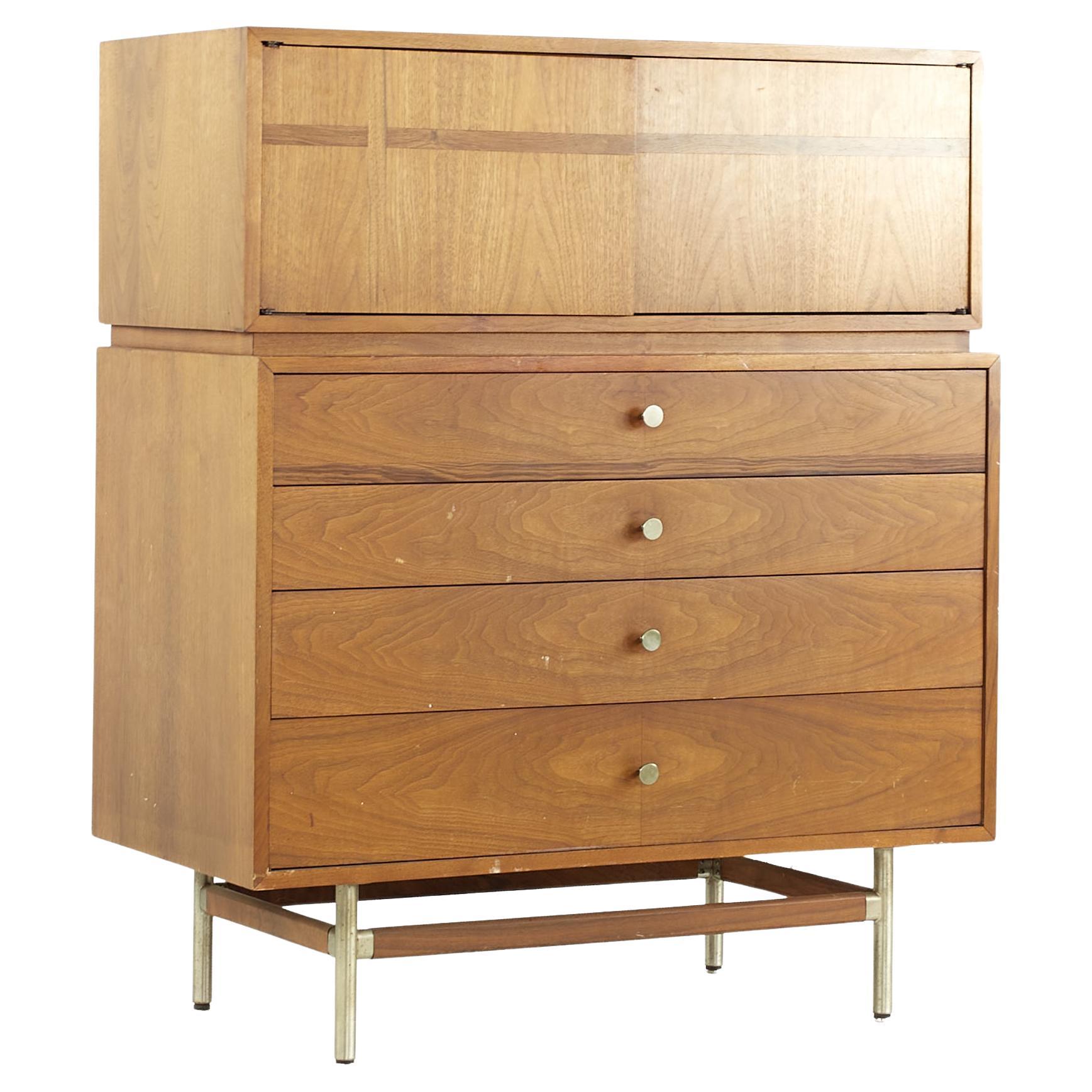 Kroehler Signature Midcentury Rosewood and Walnut Highboy Dresser For Sale