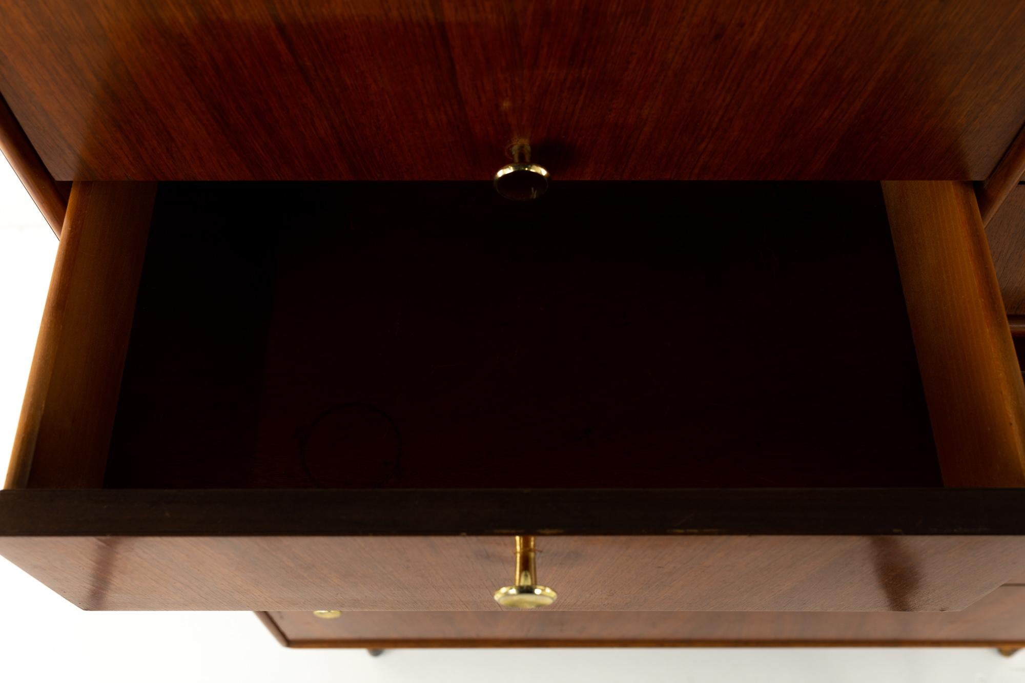 Kroehler Signature Series Style Mid Century Walnut and Brass Highboy Dresser 5