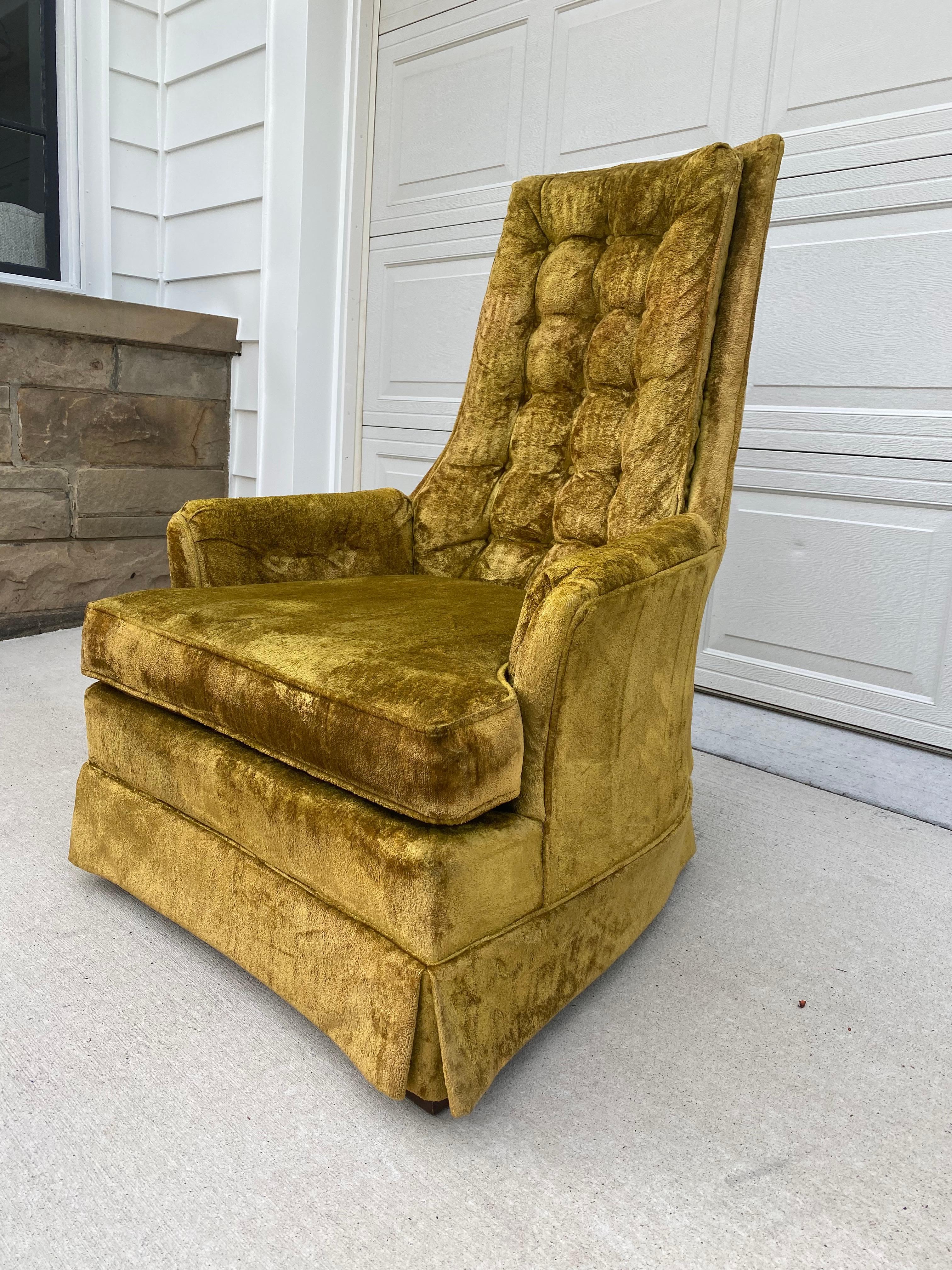 20th Century Kroehler Style High Back Tufted Velvet Lounge Chair