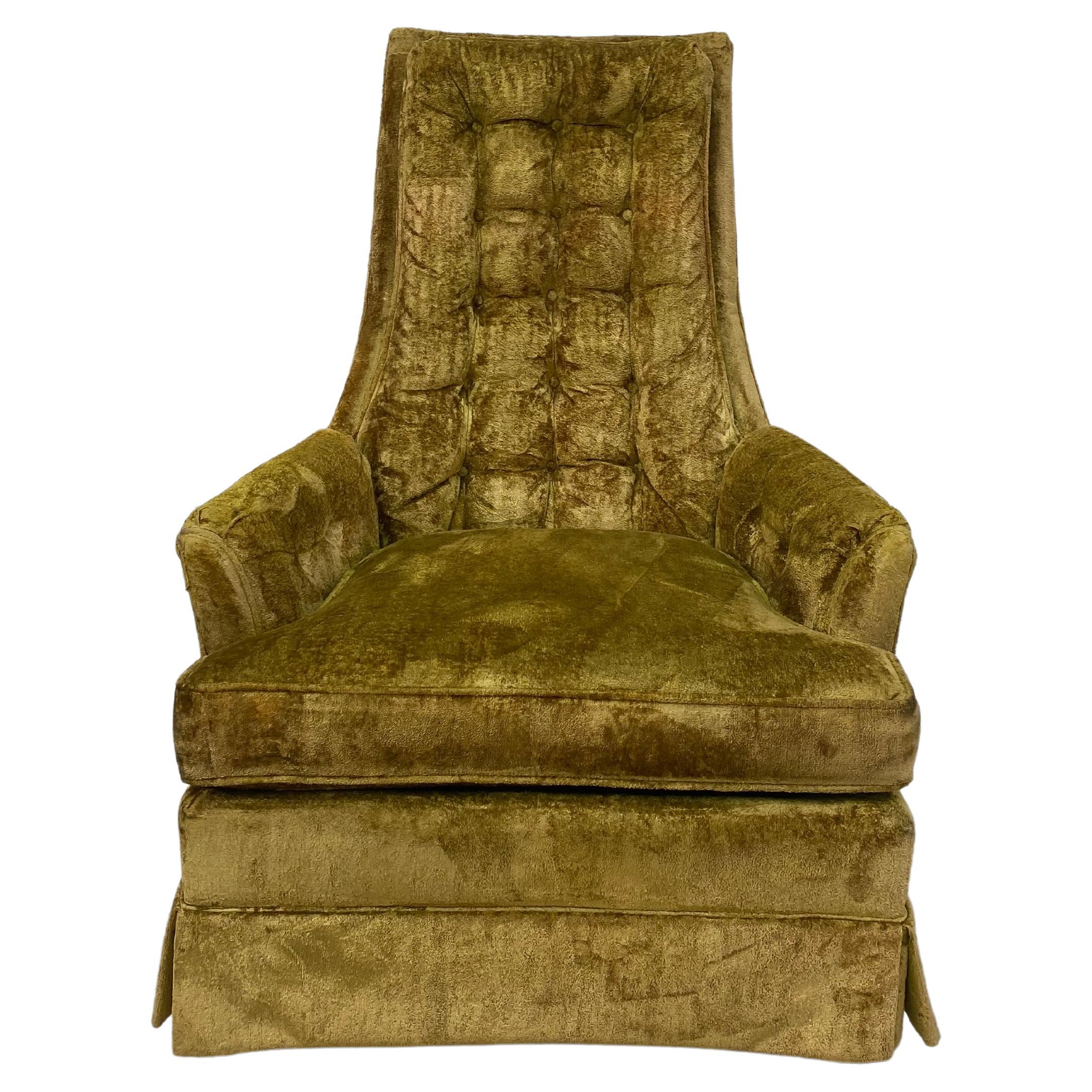 Kroehler Style High Back Tufted Velvet Lounge Chair