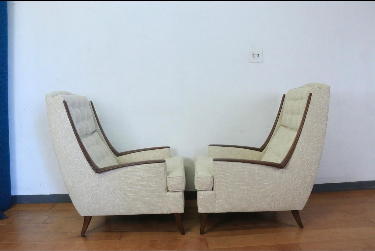 Mid-Century Modern Kroehler Walnut Beige Chairs