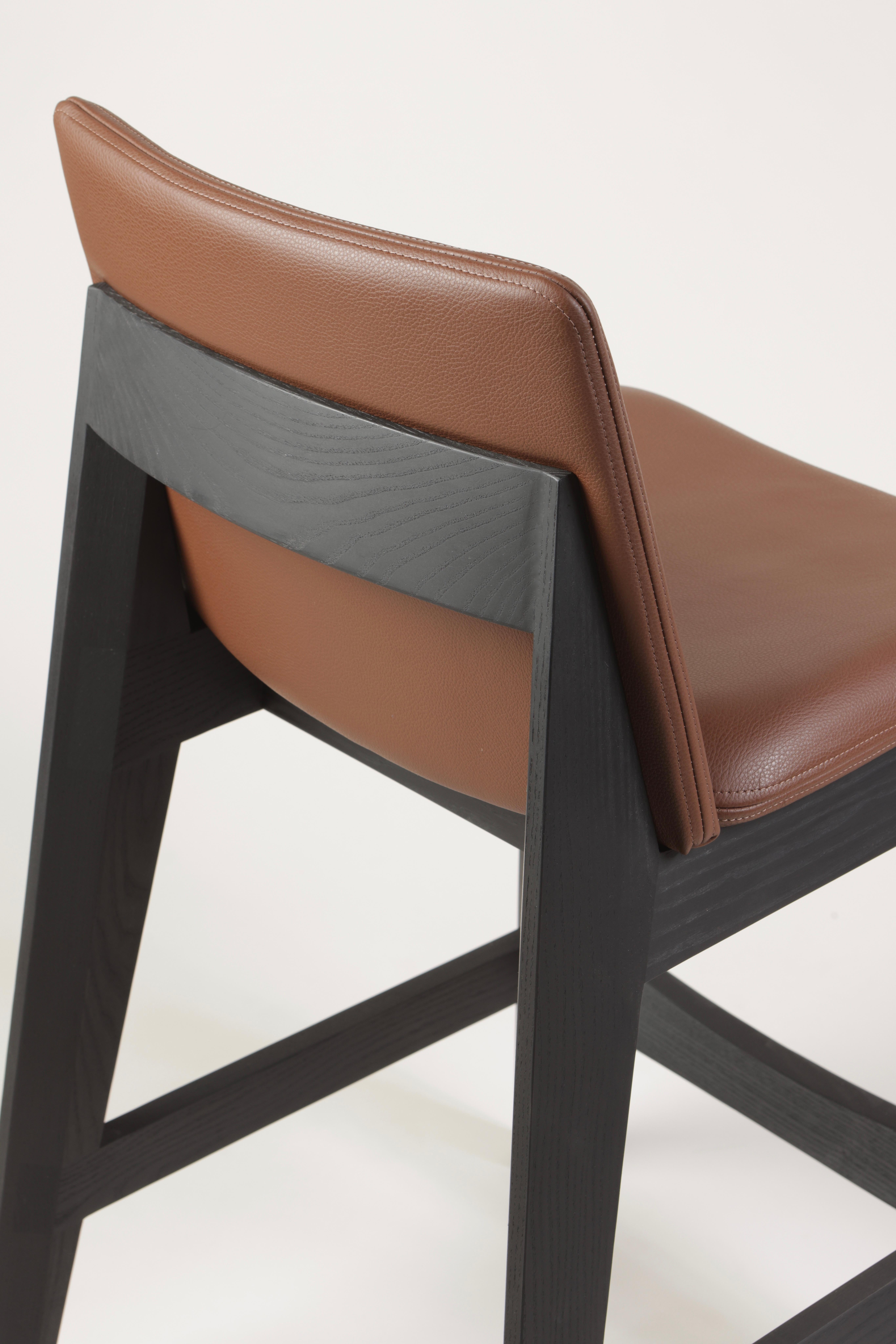 Kroft Counter Stool, Bespoke Stool in Solid Ash & Leather In New Condition In Calgary, CA