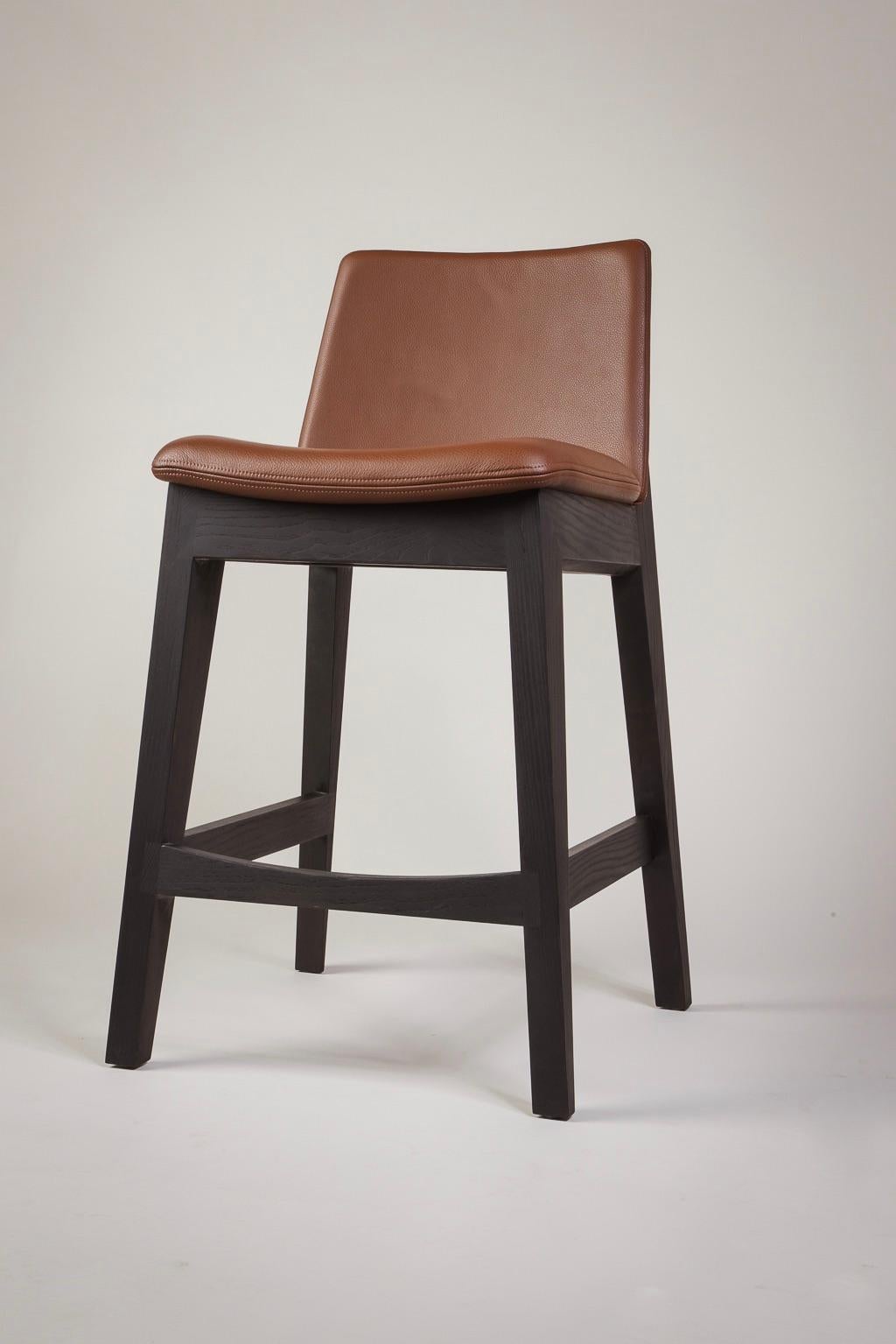 Contemporary Kroft Counter Stool, Bespoke Stool in Solid Ash & Leather