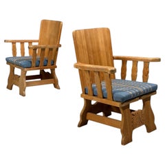 Krogenæs Møbler, Armchairs, Pine, Blue Fabric, Norway, 1970s