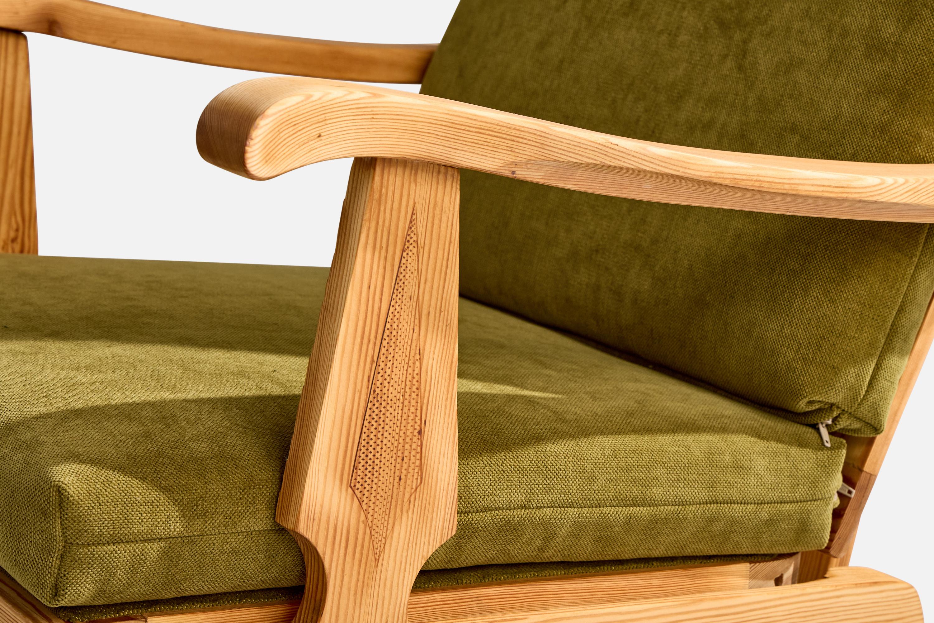 Krogenæs Møbler Attribution, Lounge Chair, Pine, Fabric, Norway, 1960s For Sale 4