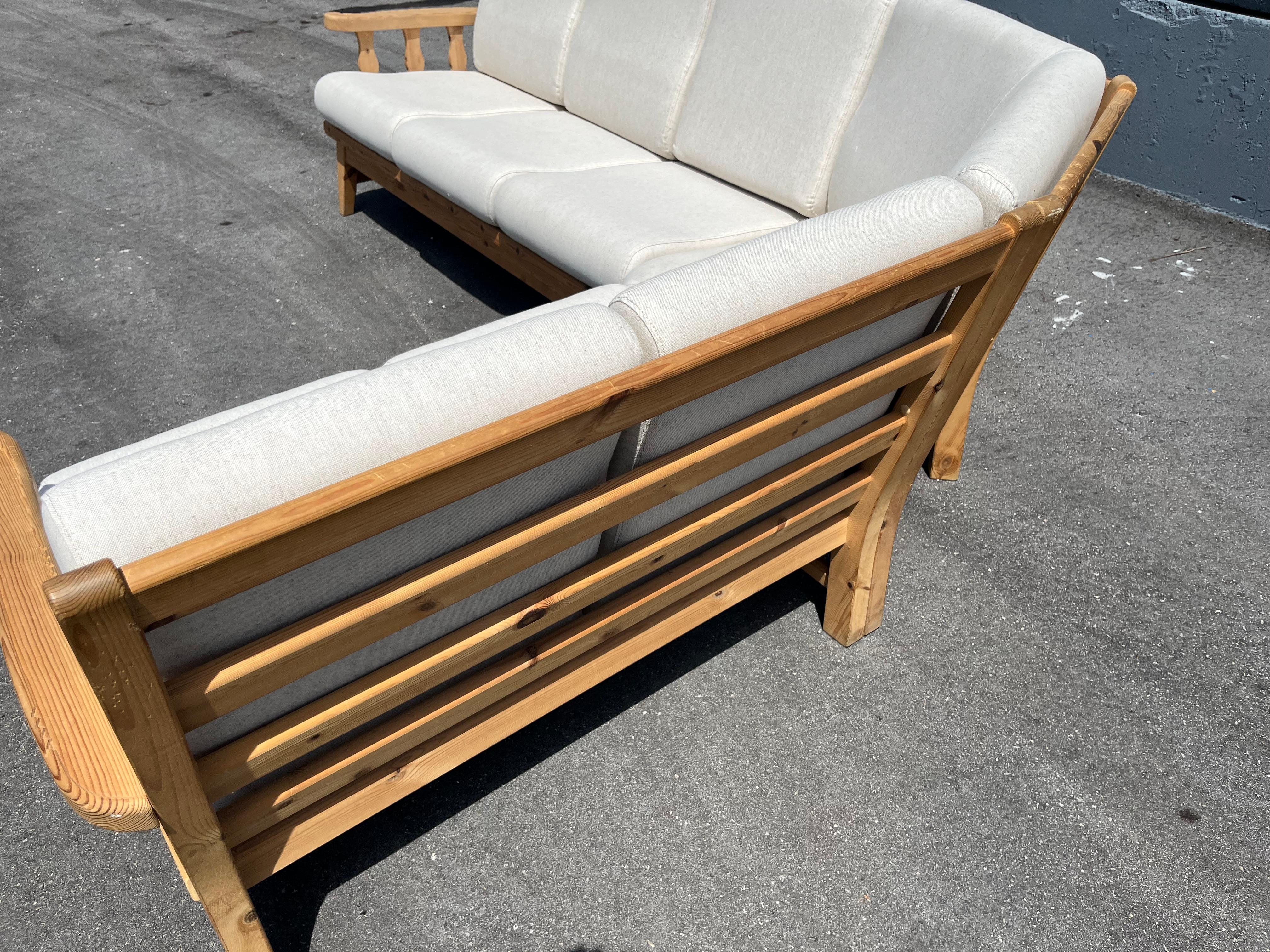 Krogenæs Møbler, Sofa, Sectional, Sculpted Pine, Linen, Norway, 1999 For Sale 4
