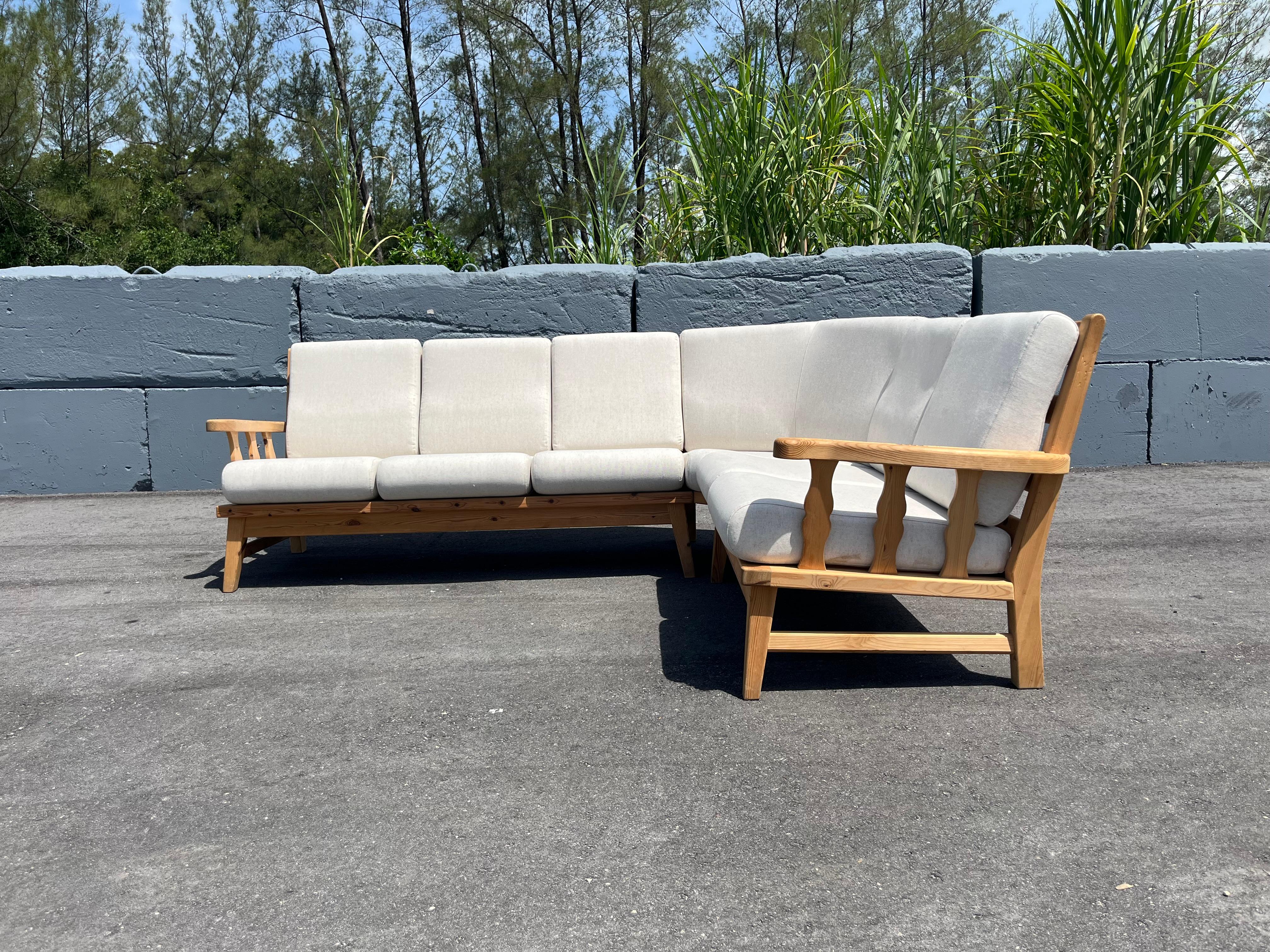 Modern Krogenæs Møbler, Sofa, Sectional, Sculpted Pine, Linen, Norway, 1999 For Sale