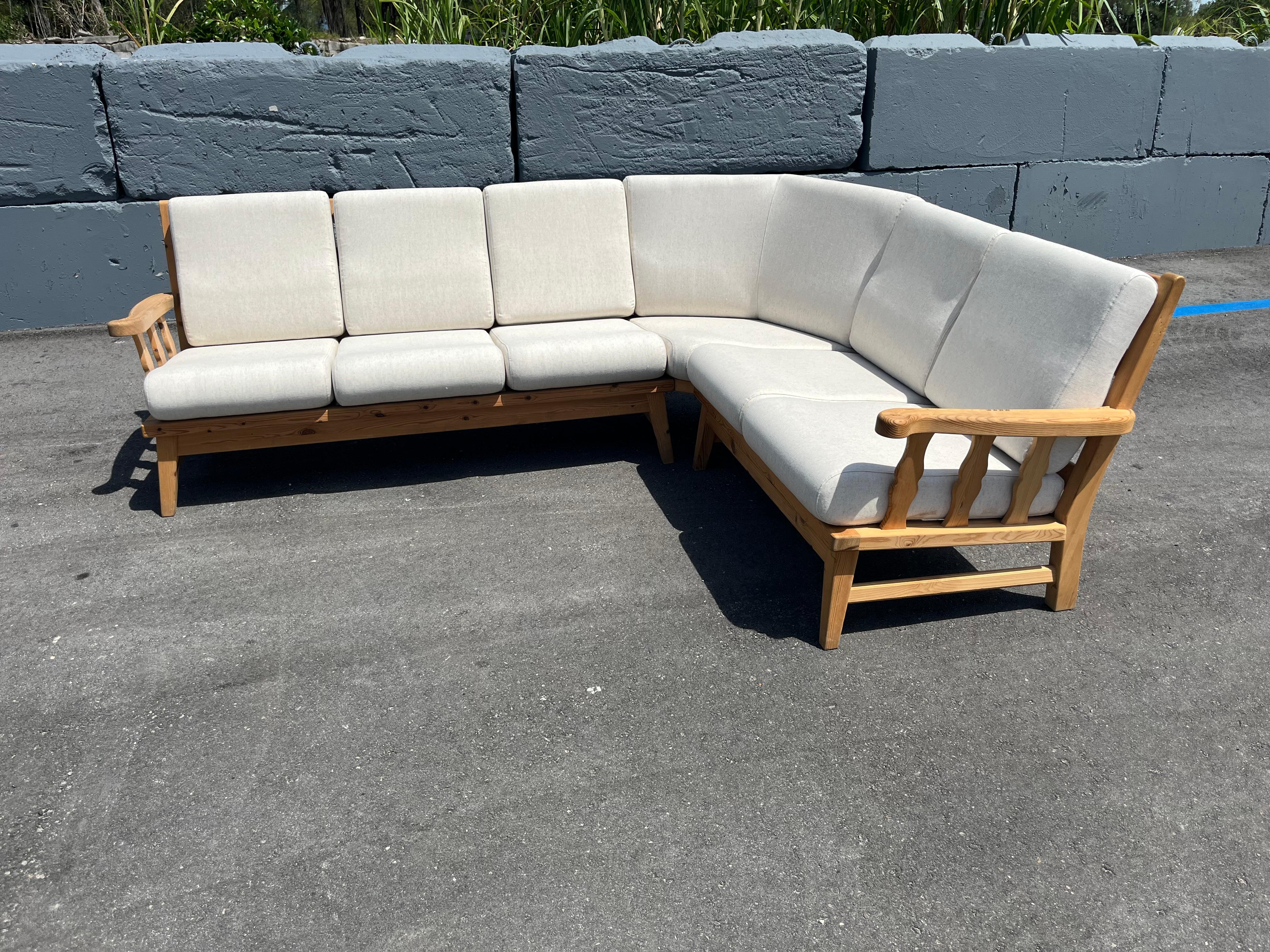 Norwegian Krogenæs Møbler, Sofa, Sectional, Sculpted Pine, Linen, Norway, 1999 For Sale