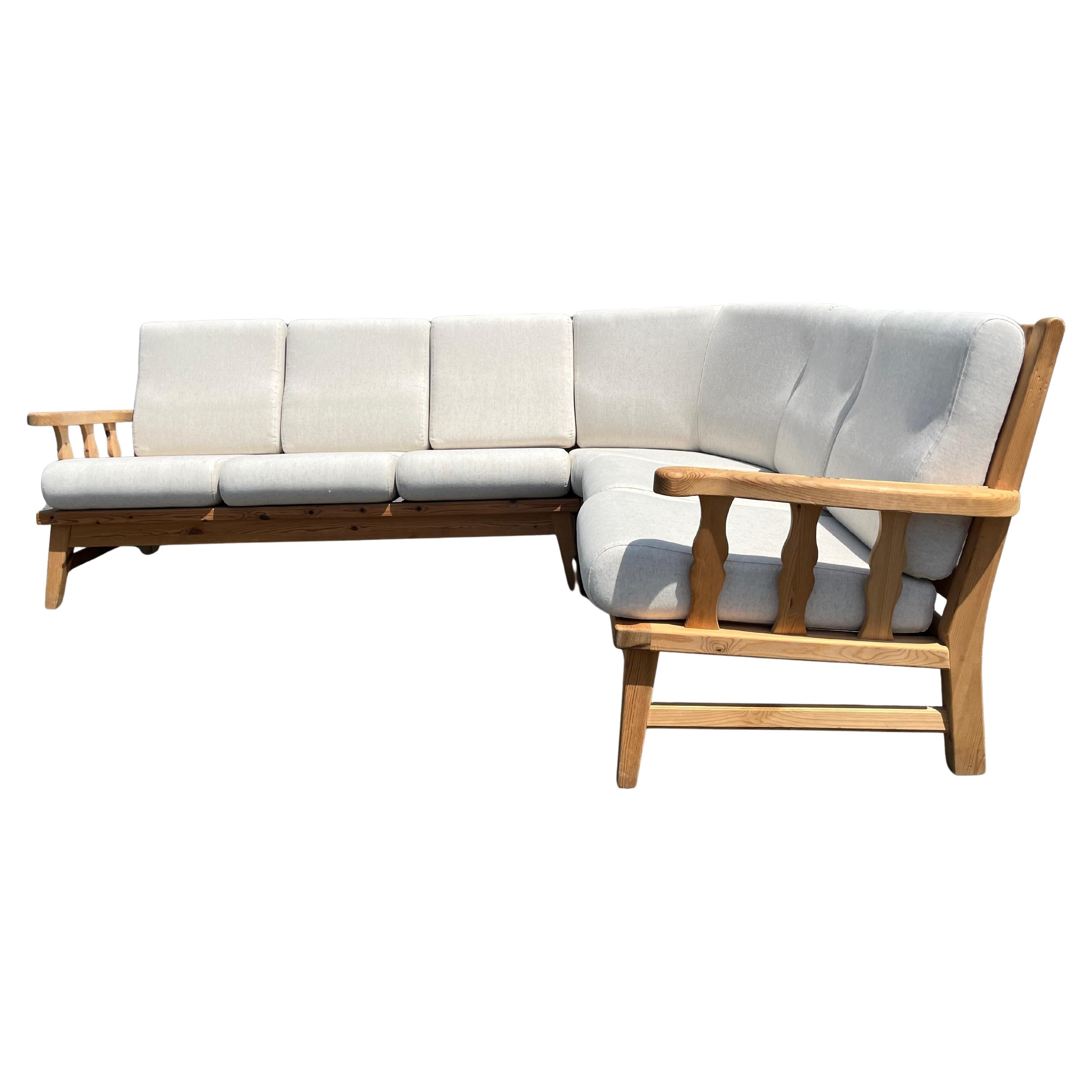 Krogenæs Møbler, Sofa, Sectional, Sculpted Pine, Linen, Norway, 1999 For Sale