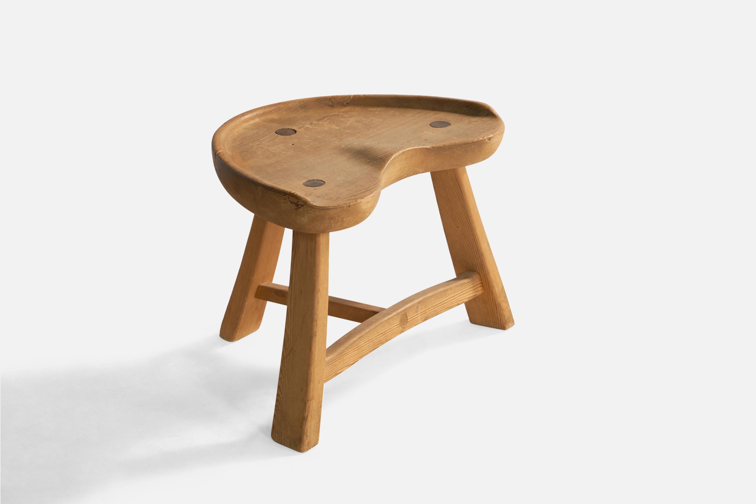 A pine stool designed and produced by Krogenös Møbler, Norway, 1960s.

Seat height: 13.5”