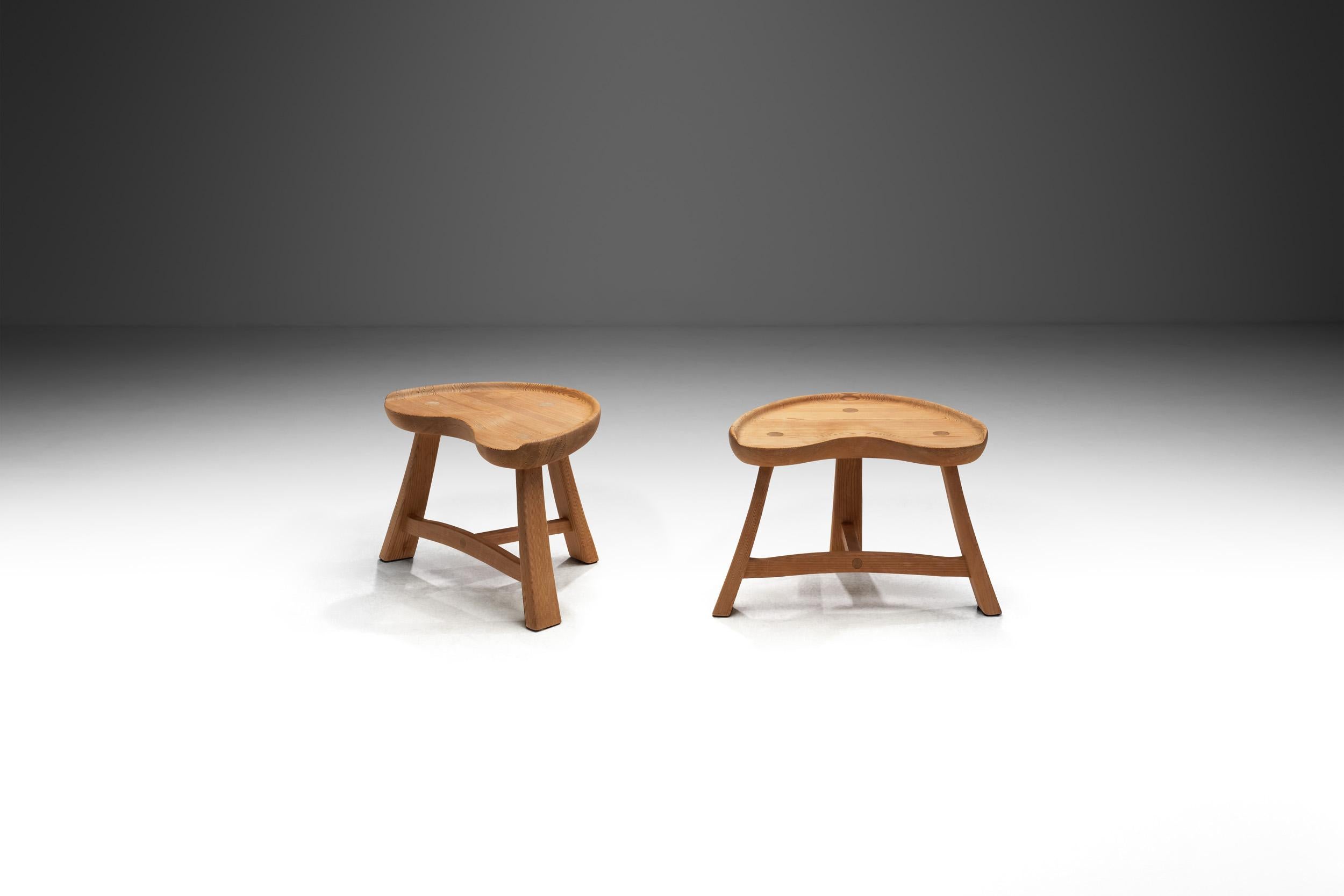 What makes wood so appealing besides its natural beauty is the ease in which it can be cut and the array of beautiful shapes that can be sculpted from it. These mid-century stools known as “Fjøskrakk (barn stool)” Mod. 522, were created by Krogenæs