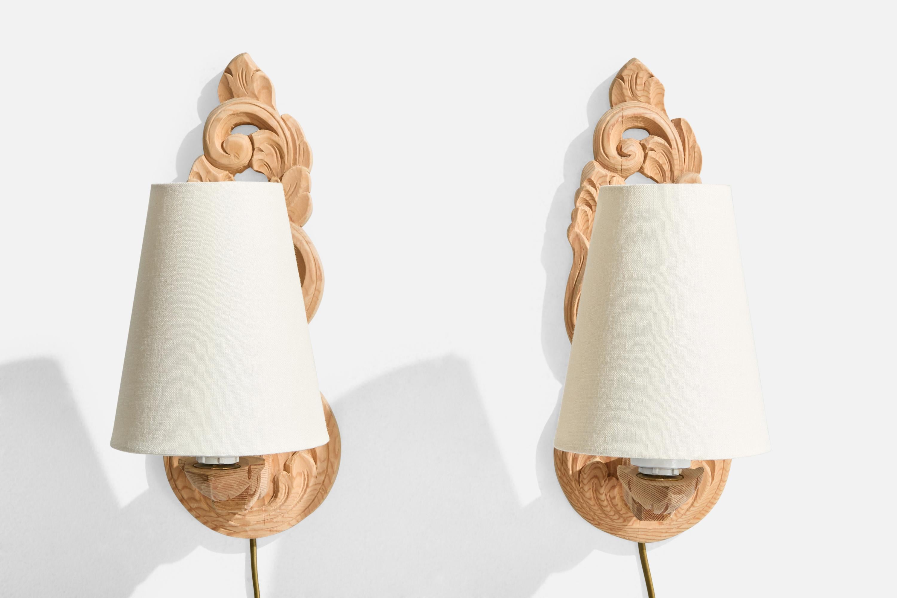 Mid-Century Modern Krogenæs Møbler, Wall Lights, Pine, Fabric, Norway, 1960s For Sale