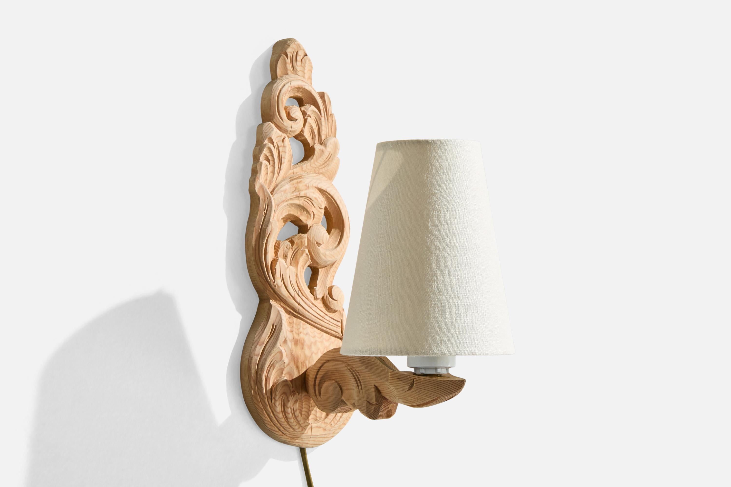 Norwegian Krogenæs Møbler, Wall Lights, Pine, Fabric, Norway, 1960s For Sale