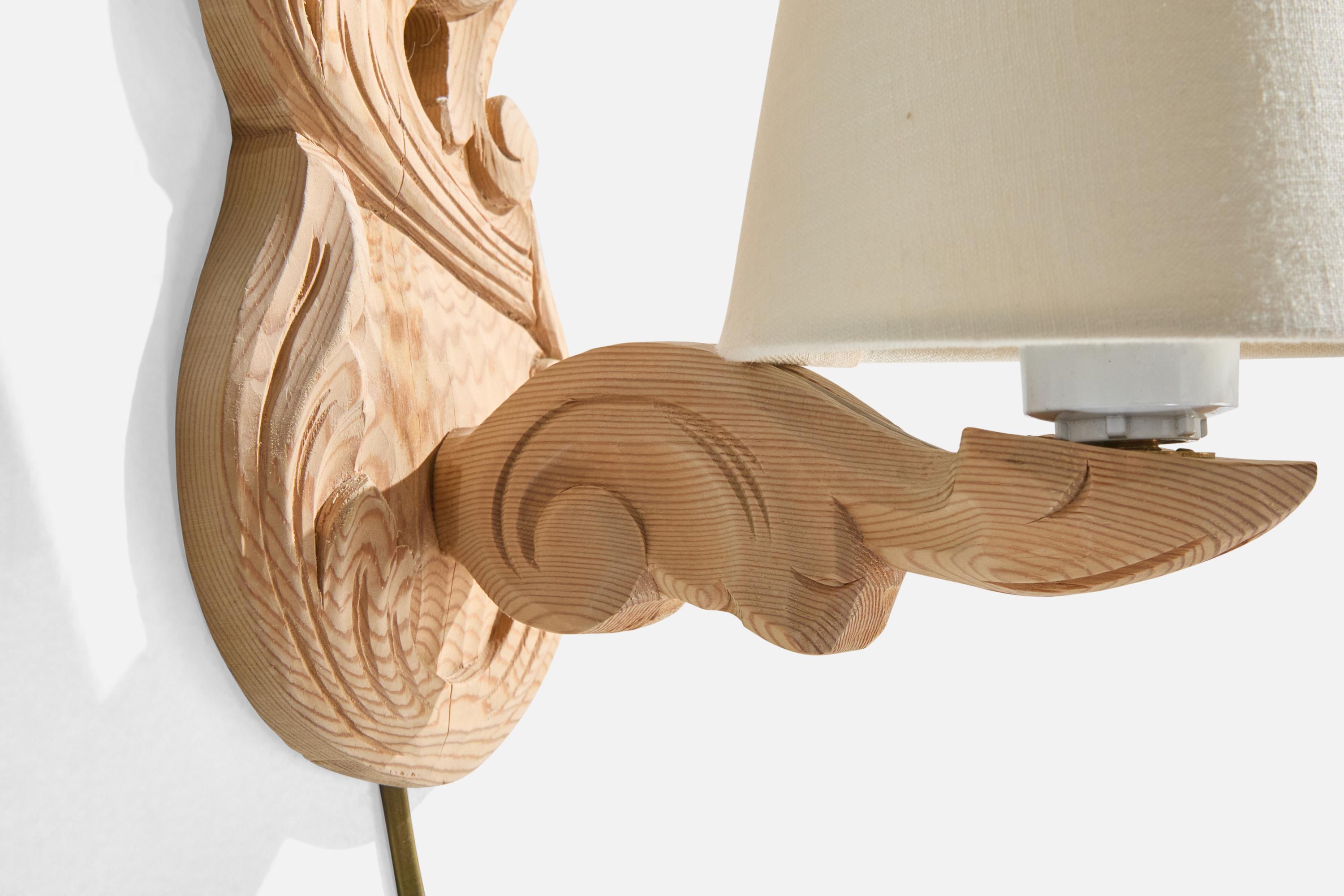 Mid-20th Century Krogenæs Møbler, Wall Lights, Pine, Fabric, Norway, 1960s For Sale