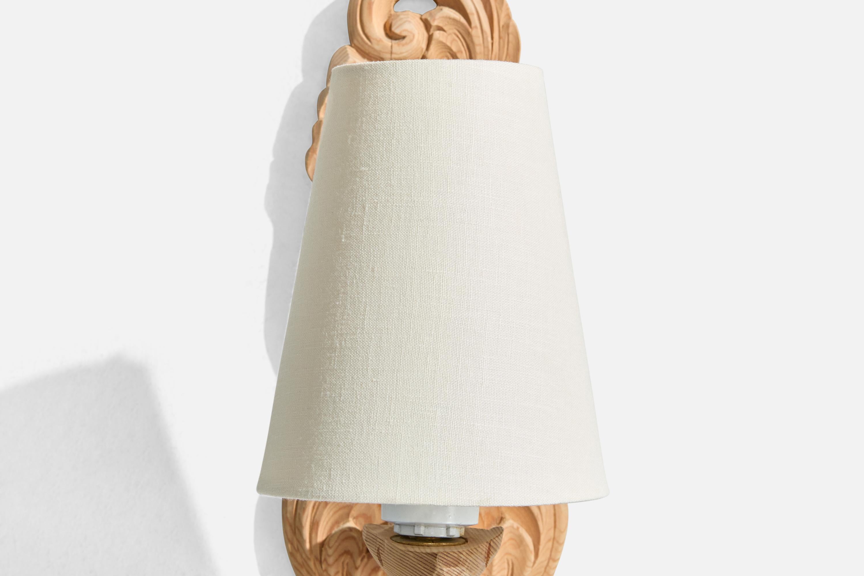 Krogenæs Møbler, Wall Lights, Pine, Fabric, Norway, 1960s For Sale 1