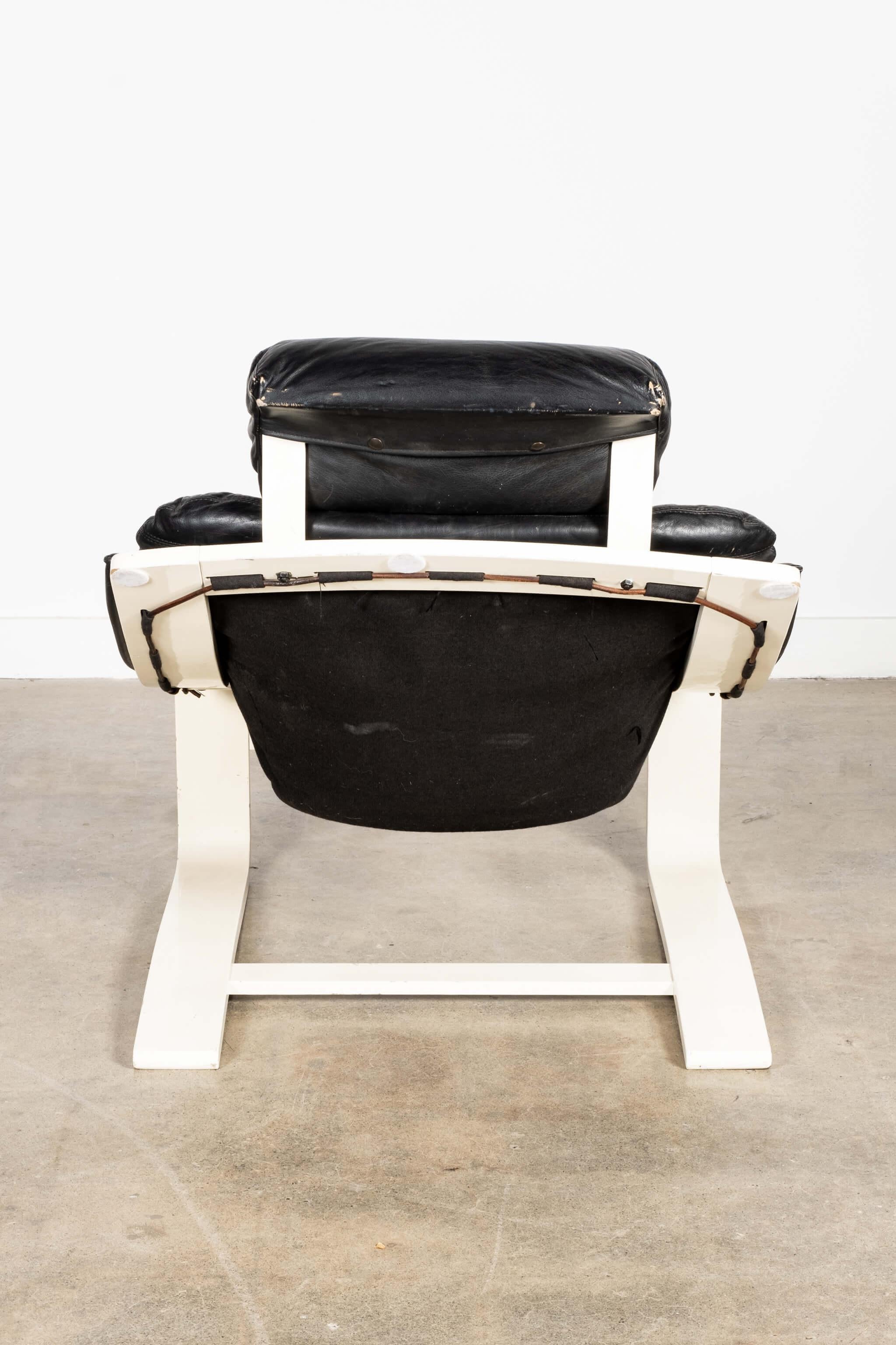 'Kroken' Black Leather Lounge Chair by Ake Fribytter for Nelo Möbel For Sale 1