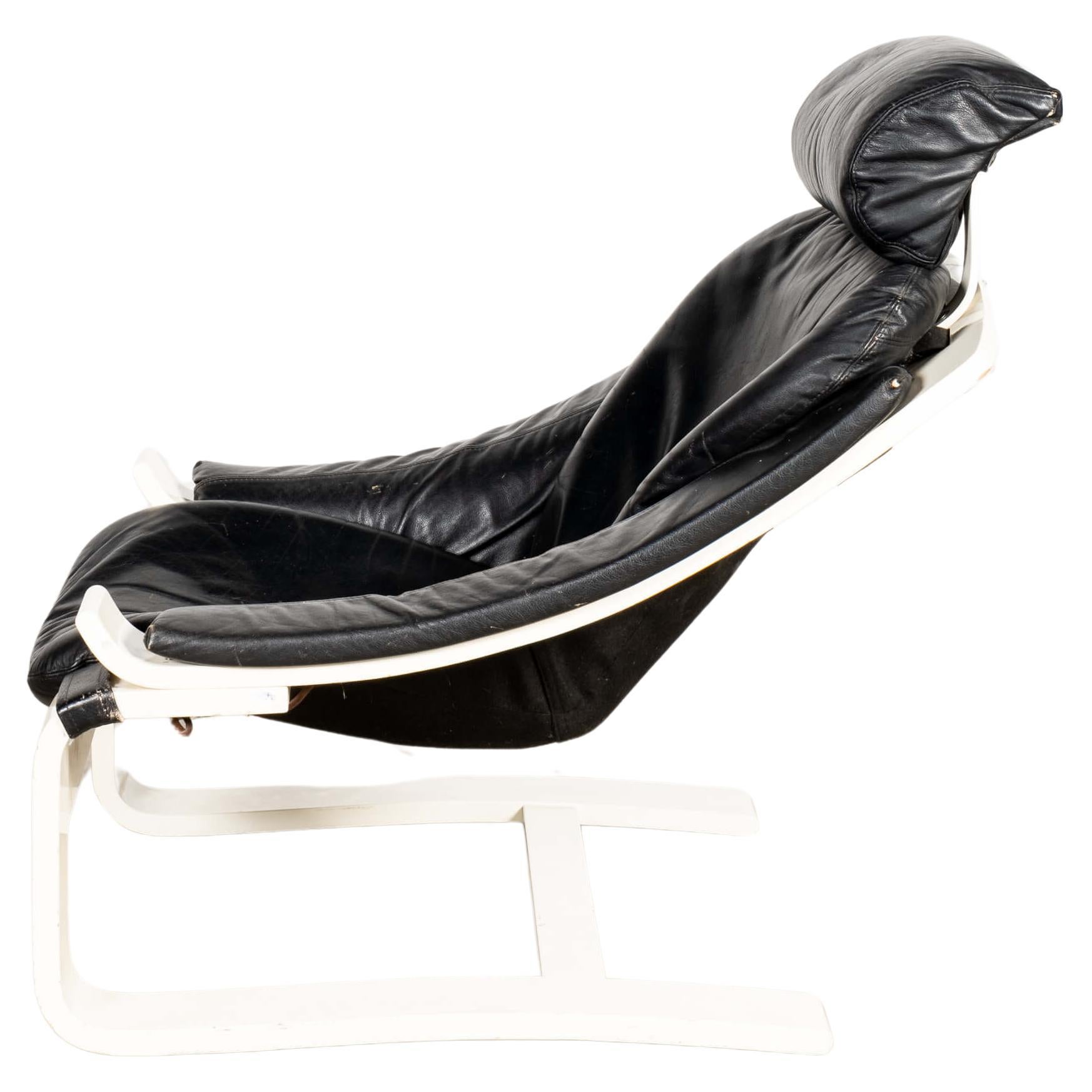 Chaise longue en cuir noir "Kroken" par Ake Fribytter pour Nelo Möbel