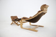 Kroken Leder-Loungesessel und Hocker von Ake Fribytter für Nelo, Schweden, 1970er Jahre