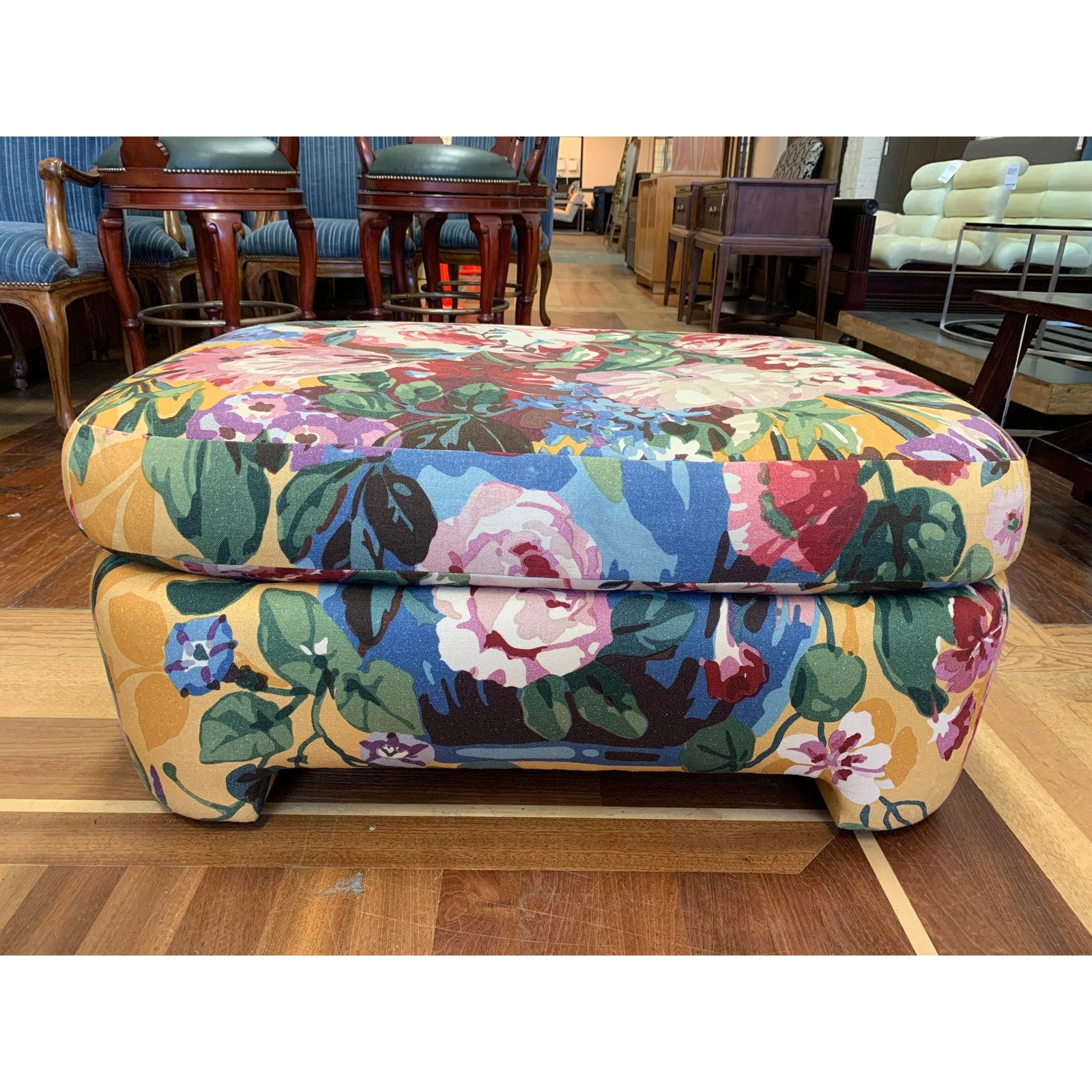 Other Kroll Furniture Floral Lounge Chairs and Ottomans, a Pair For Sale