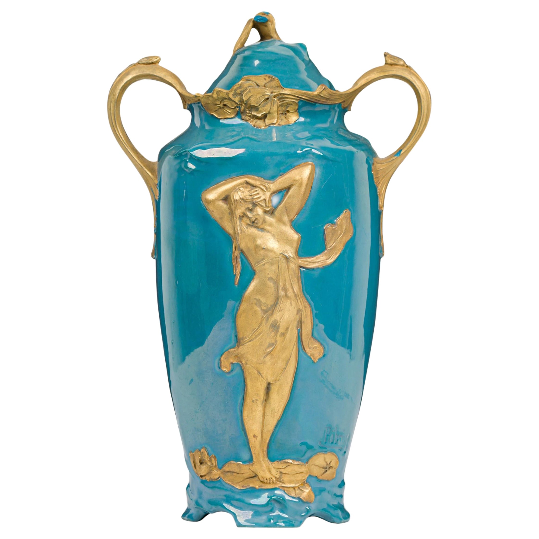 Kronach Art Nouveau Blue and Gold Urn For Sale
