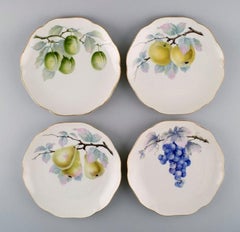 Kronach, Germany, 14 Porcelain Plates with Hand-Painted Fruits, 1940s