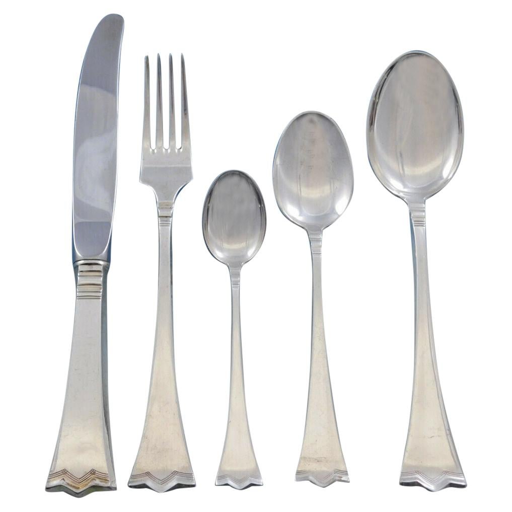 Kronesolv by J Tostrup Norway 830 Silver Flatware Set 12 Service 62 Pieces For Sale