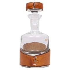 Krosno Poland hand blown Leather rapt Whiskey Bottle