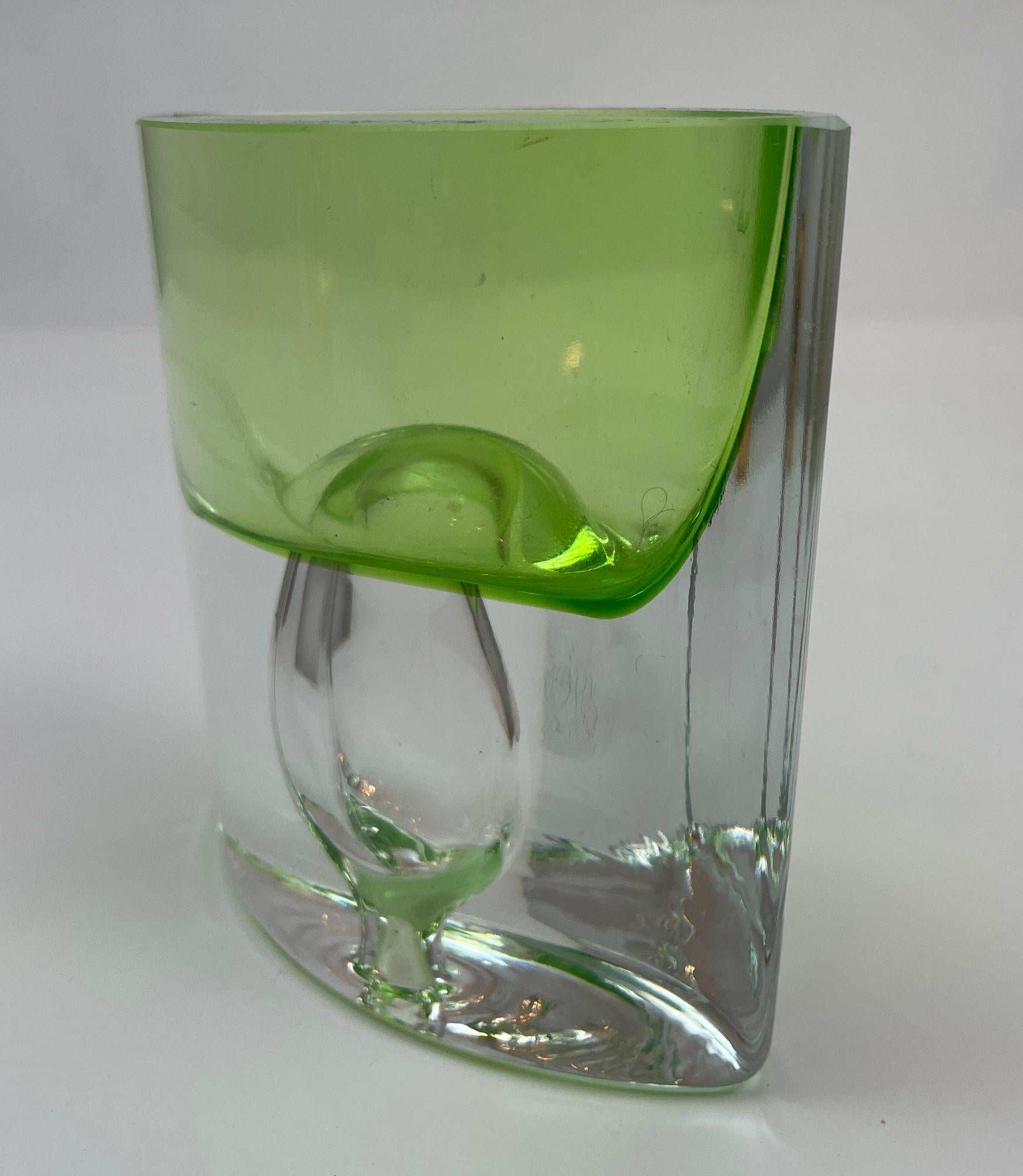 Krosno Poland Vintage Green Art Glass Bud Vase or Candle Holder For Sale 9