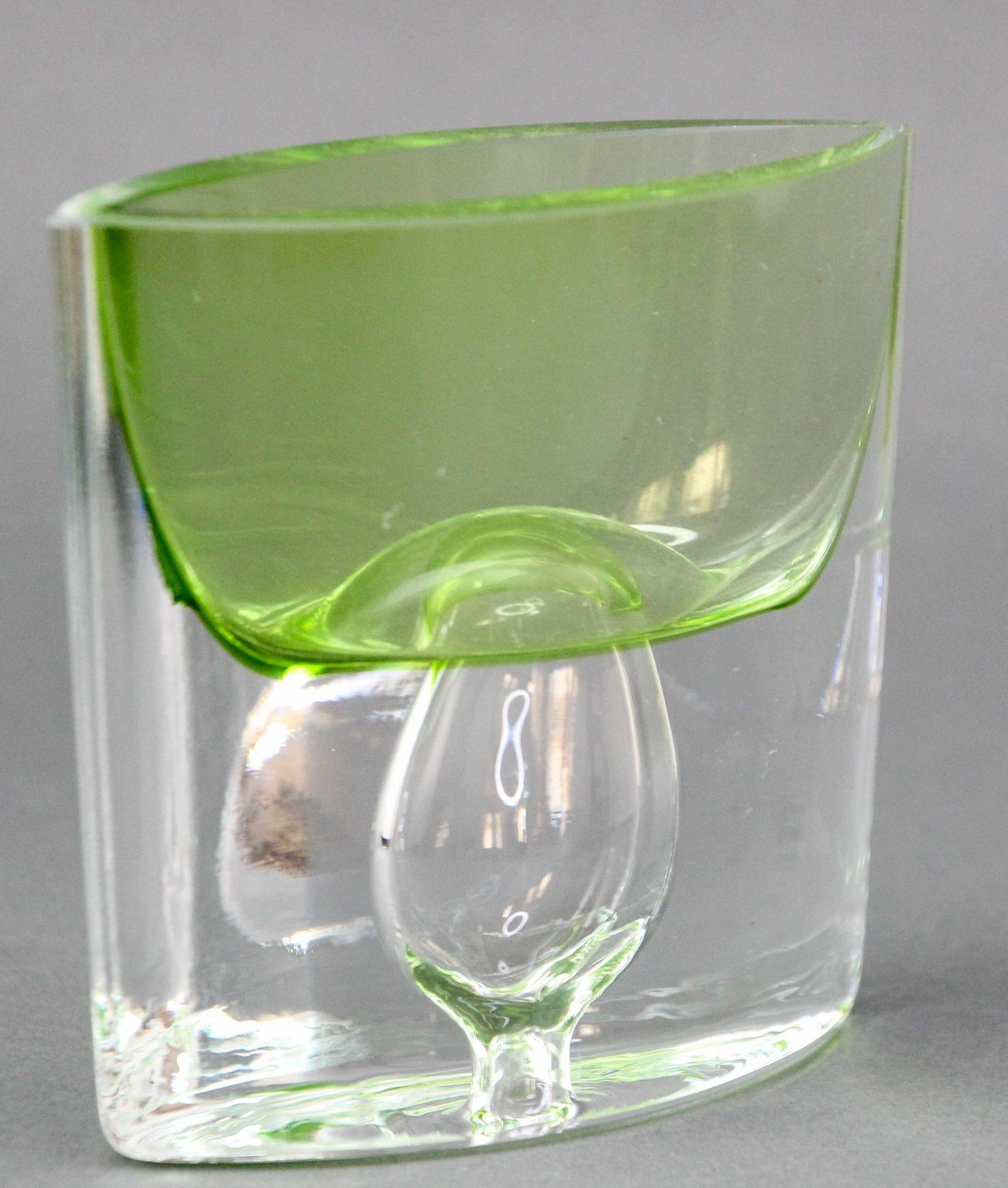 Polish Krosno Poland Vintage Green Art Glass Bud Vase or Candle Holder For Sale