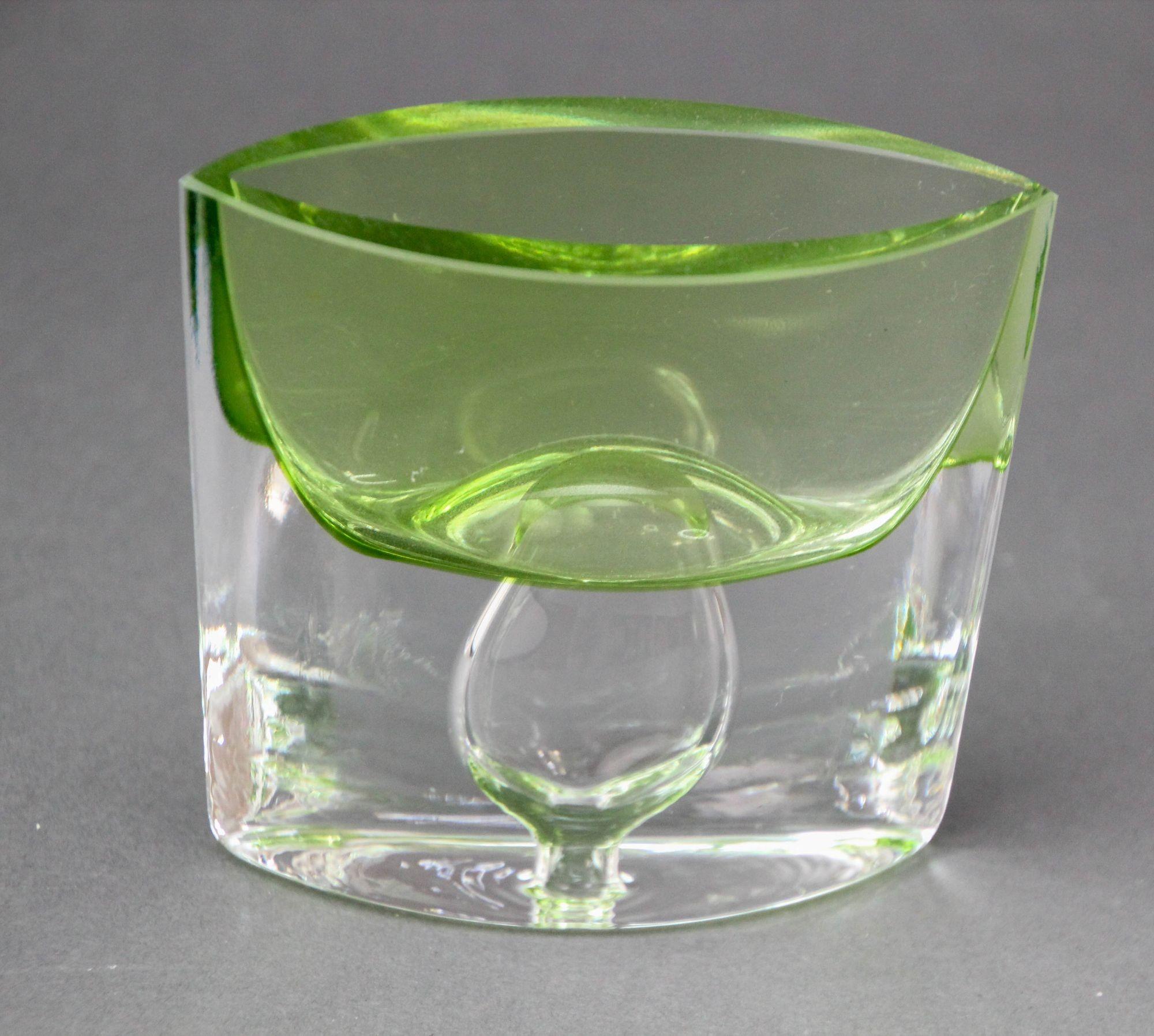 Krosno Poland Vintage Green Art Glass Bud Vase or Candle Holder For Sale 5