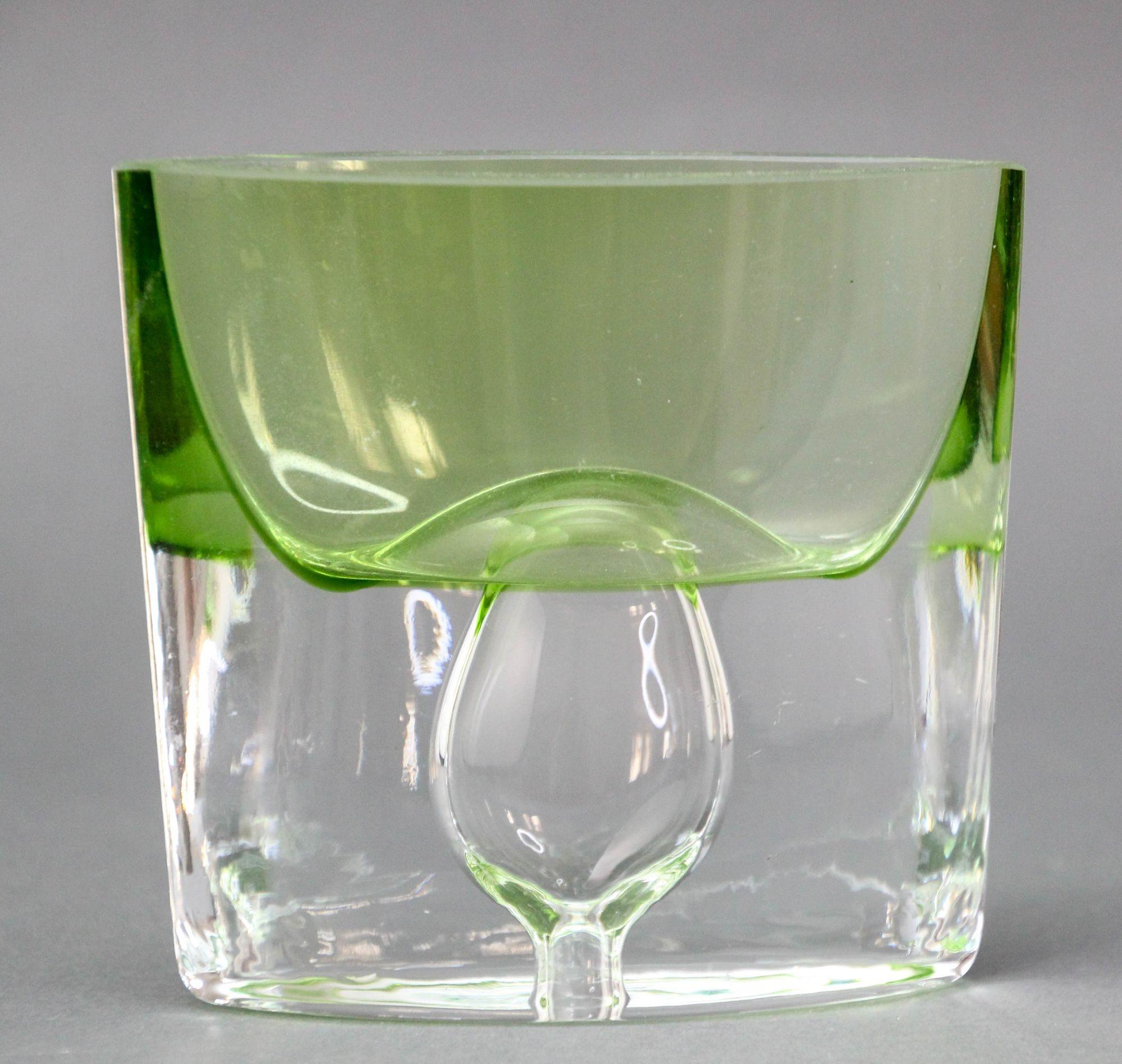 Krosno Poland Vintage Green Art Glass Bud Vase or Candle Holder For Sale 6