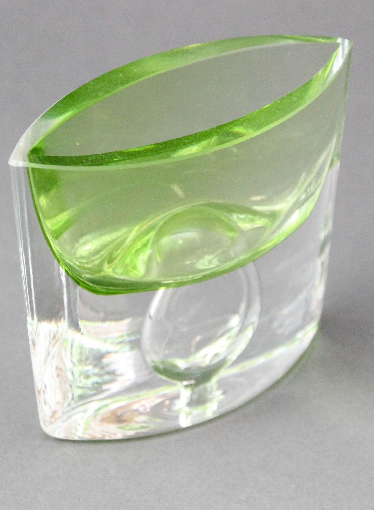 Krosno Poland Vintage Green Art Glass Bud Vase or Candle Holder For Sale 7