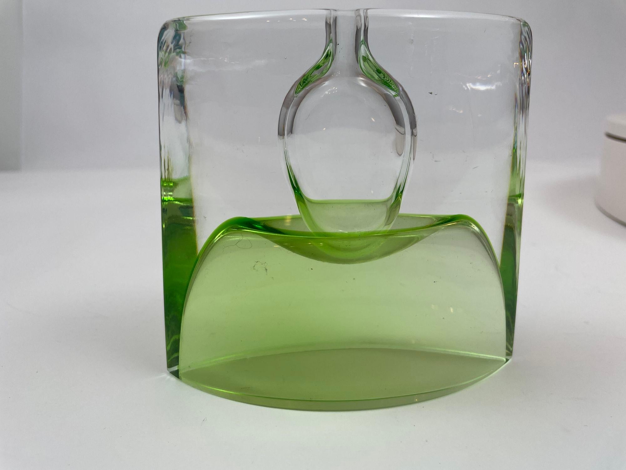 Krosno Poland Vintage Green Art Glass Bud Vase or Candle Holder For Sale 1