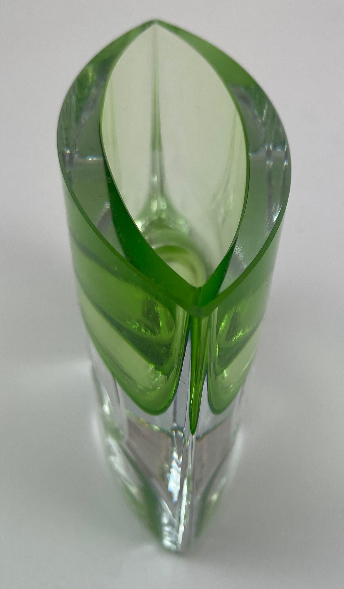 Krosno Poland Vintage Green Art Glass Bud Vase or Candle Holder For Sale 2